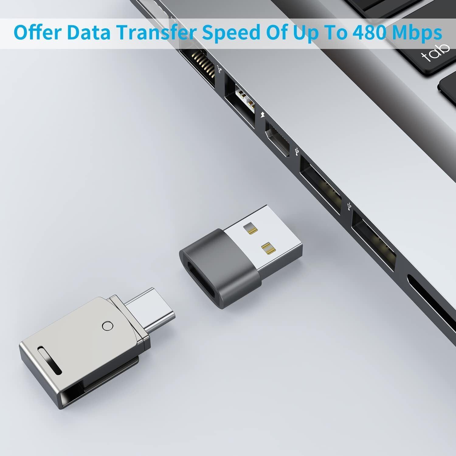 USB-C Female to USB Male Adapter, USB C to USB A Converter for MacBook, Laptop, Tablet & Smartphone - Silver | Fast Data Transfer & Charging for Work, Travel & Home Office