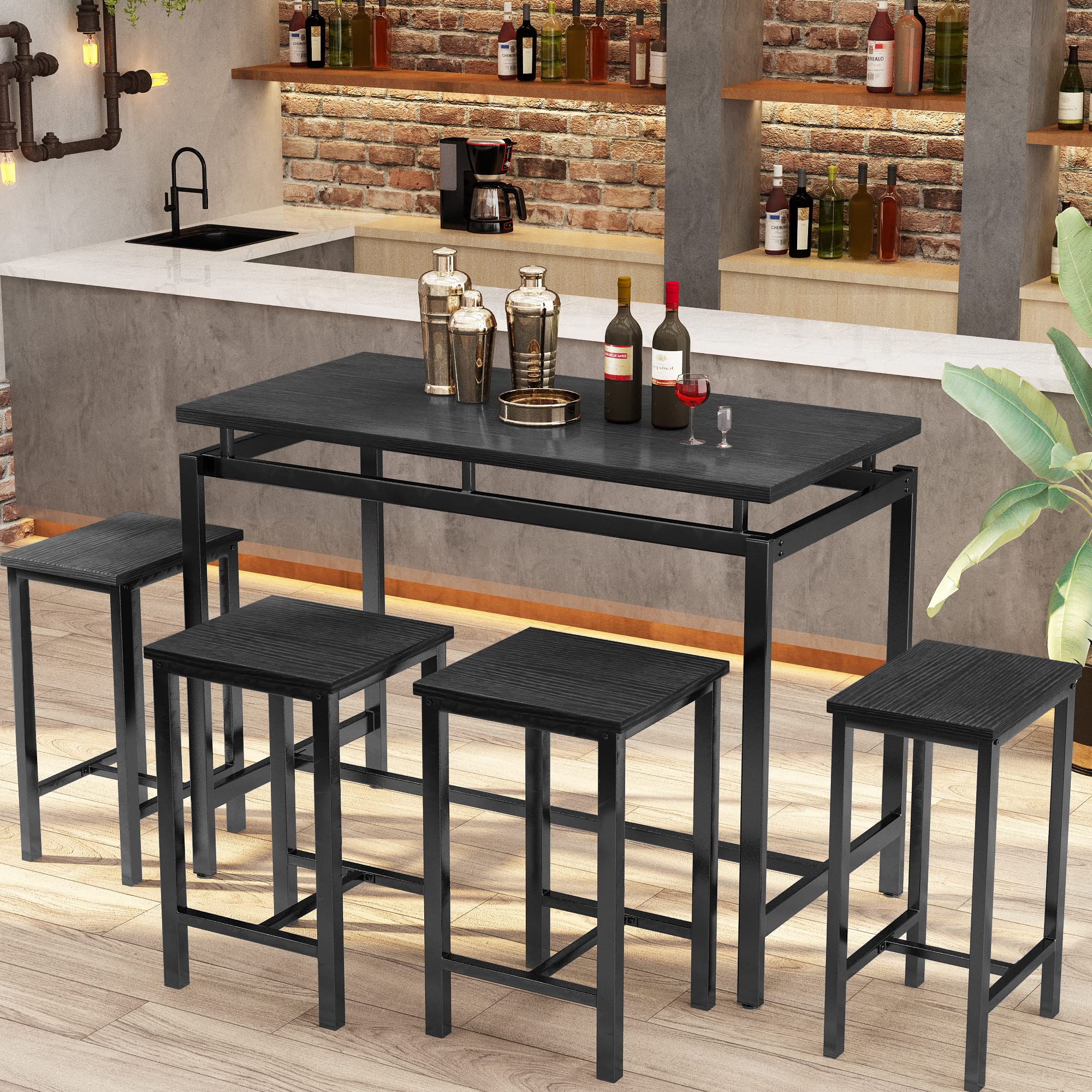 Modern 5-Piece Dining Table Set for 4 with Wooden Top & Adjustable Metal Legs - Compact Kitchen Table and Chairs for Small Spaces - Perfect for Apartments, Breakfast Nooks & Cozy Dining Areas