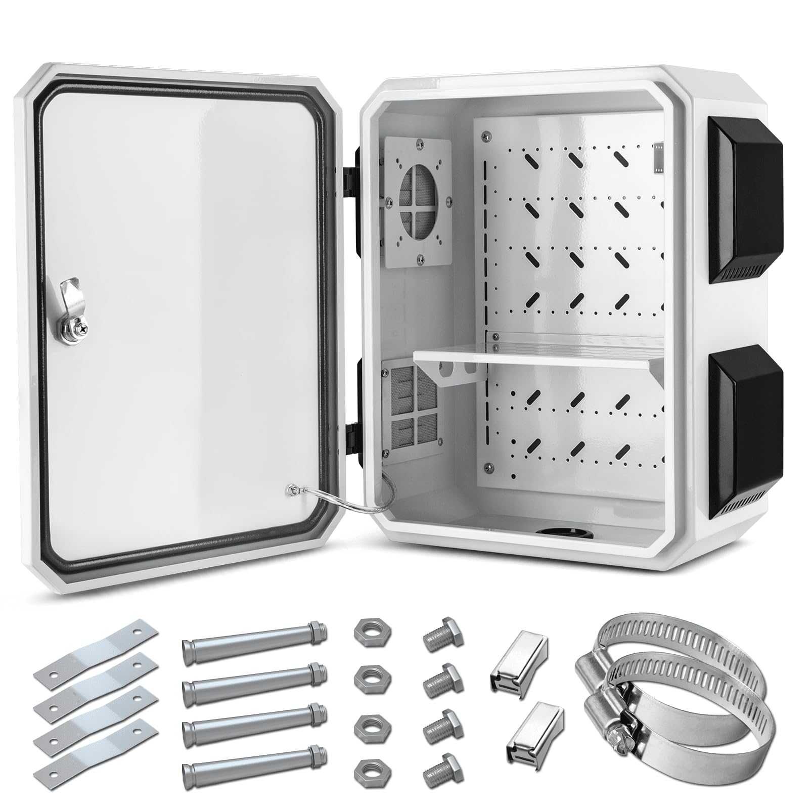 Outdoor Electrical Enclosure Box - 17.7x13.8x7.9 Inch Weatherproof Junction Box - IP65 Waterproof, Wall/Pole Mount Electrical Panel with Aluminum Alloy Back Beam & Ventilation Design - Ideal for Outdoor Wiring, Solar Systems & Utility Installations