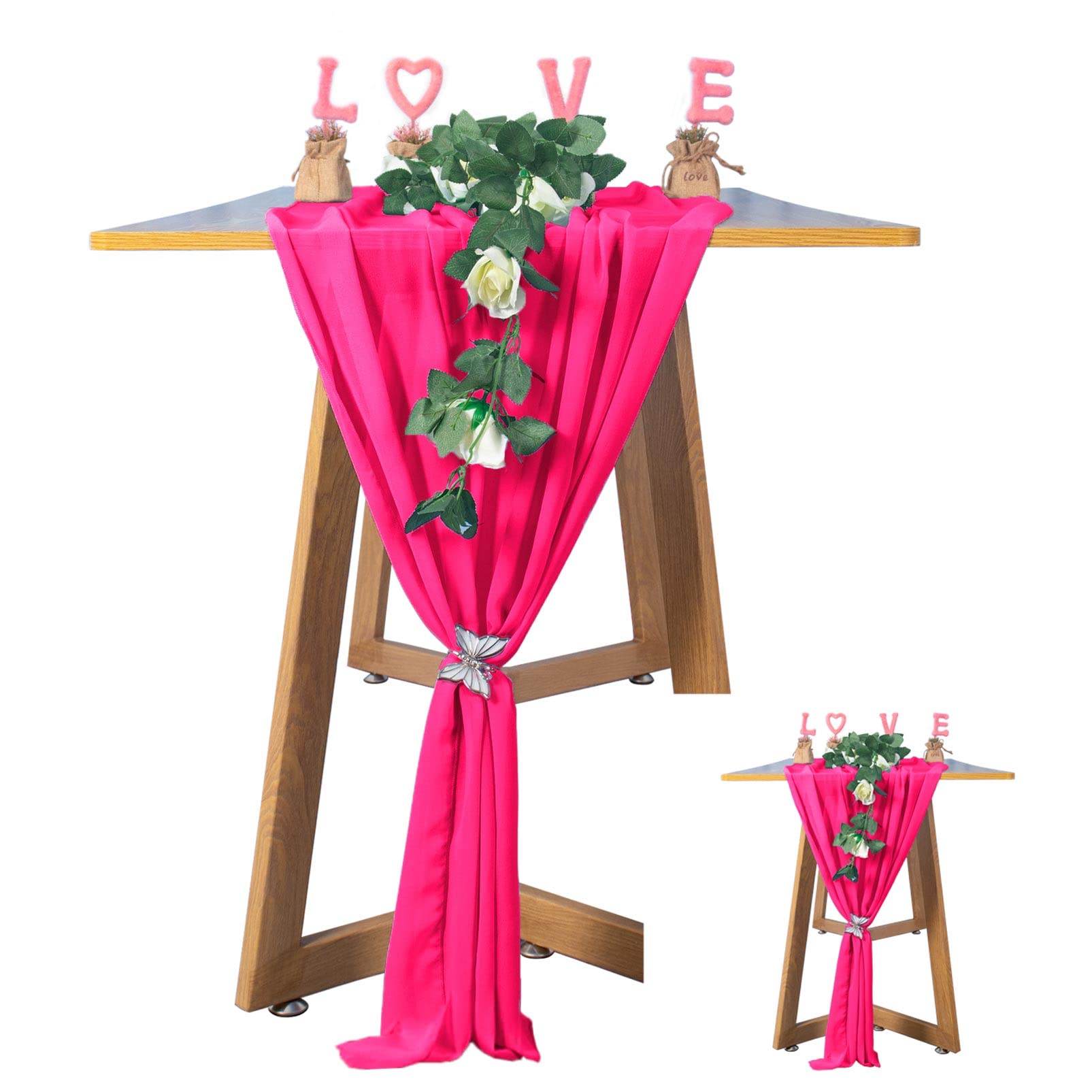 AMZLOKAE Fuchsia Chiffon Table Runner Set of 2 - Elegant Sheer Wedding Tablecloth for Rustic Dining Room, Party Decor, Picnic & Home Celebration (Hot Pink, 108x14 Inch) | Perfect for Weddings, Anniversaries, Baby Showers & Outdoor Events