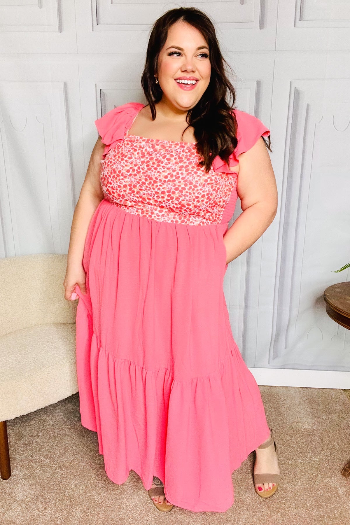 Elegant Coral Floral Embroidery Maxi Dress for Women - Perfect for Beach Vacations, Summer Parties & Boho Weddings