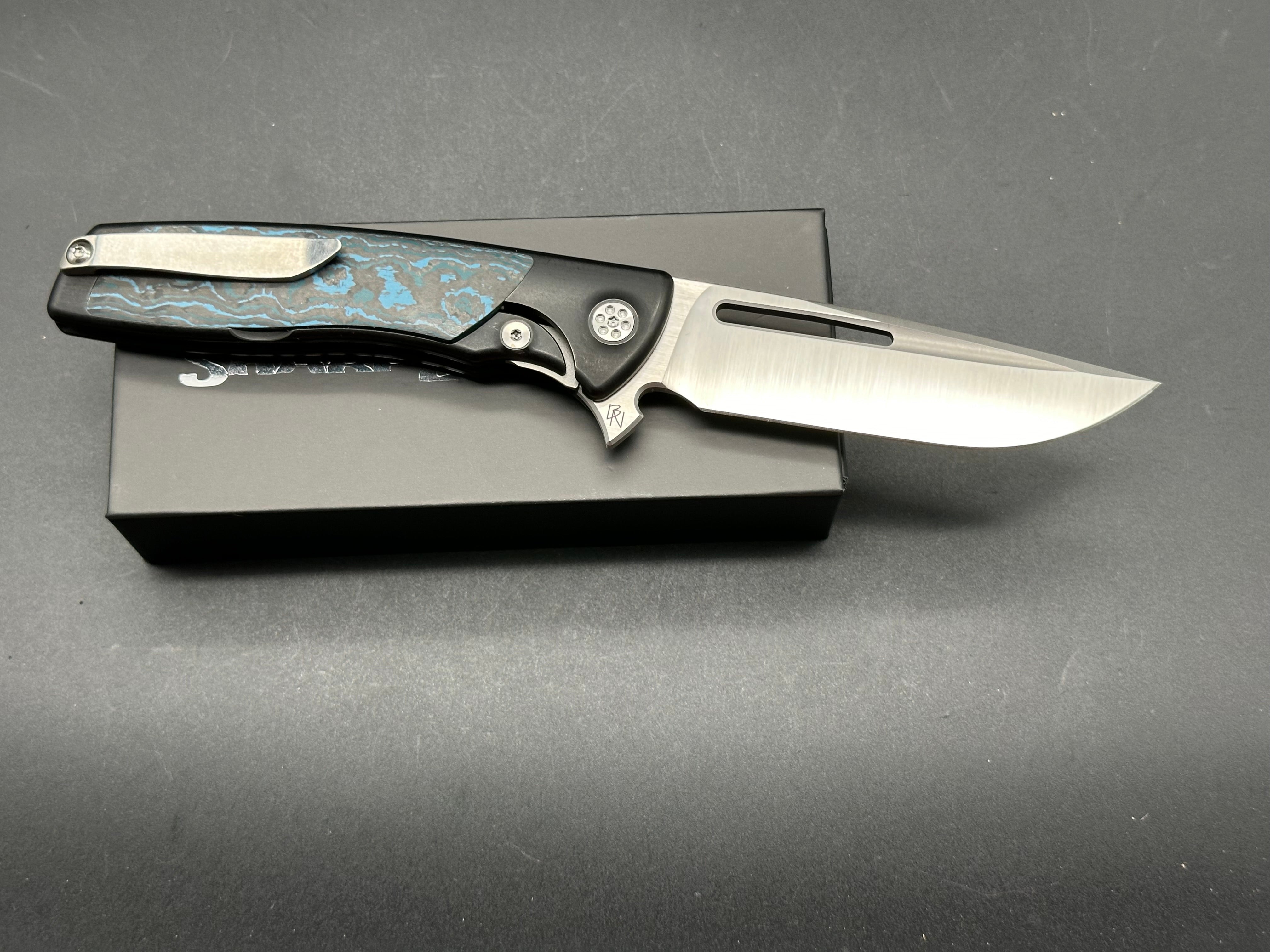 Sharp by Design Evo Typhoon Drop Point Folding Knife - Arctic Frost Fat Carbon Handle - EDC, Outdoor, Camping & Survival Tool