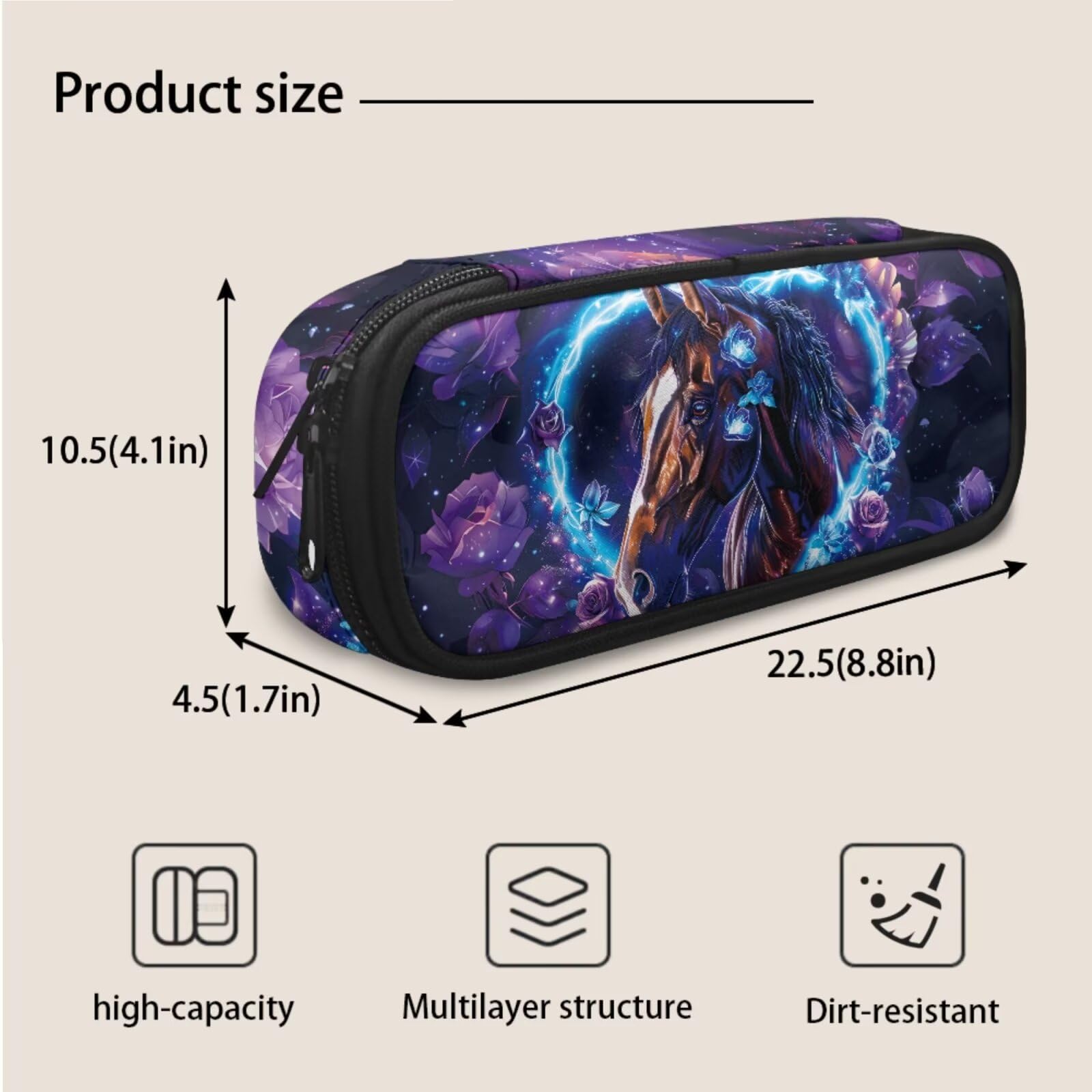 Floral Print 3-in-1 Backpack Set for Teen Girls - Horse Design School Backpack with Lunch Bag & Pencil Case, Durable Laptop Bookbag for High School & College | Perfect for Class, Travel & Outdoor Activities