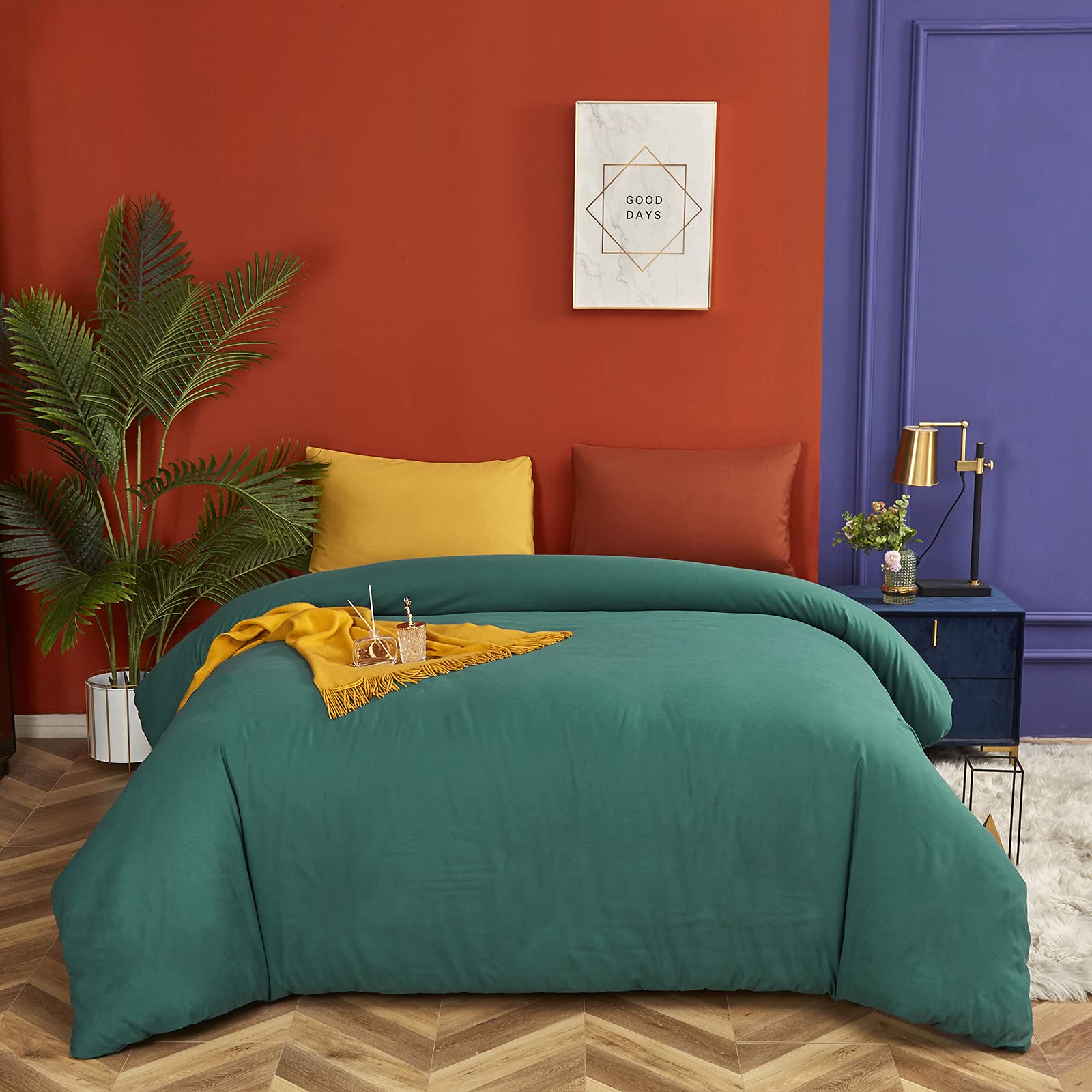 Luxlovery Emerald Green Comforter Set King Size - Dark Green Forest Cotton Bedding | Ultra Soft & Breathable Comforter with 1 Green & 1 Caramel Pillowcase | Perfect for Master Bedroom, Guest Room & Cozy Winter Nights