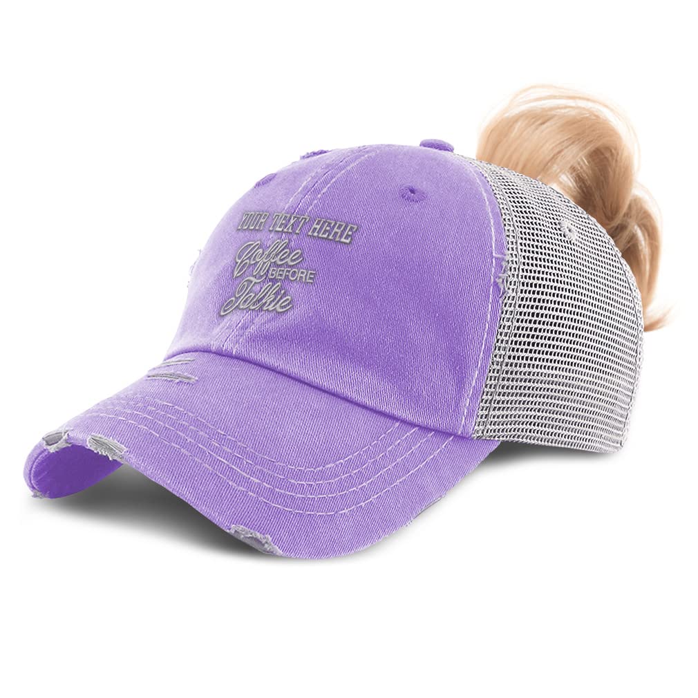 Speedy Pros Women's Distressed Trucker Cap - Coffee Color Ponytail Hat for Casual & Outdoor Wear - Perfect for Hiking, Running, and Everyday Fashion