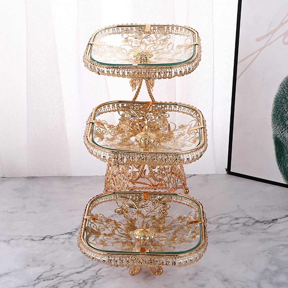 3-Tier Glass Cake Stand with Iron Rack - Elegant Dessert Display for Cupcakes, Fruits & Snacks | Perfect for Tea Parties, Weddings & Home Decor Serving Tray