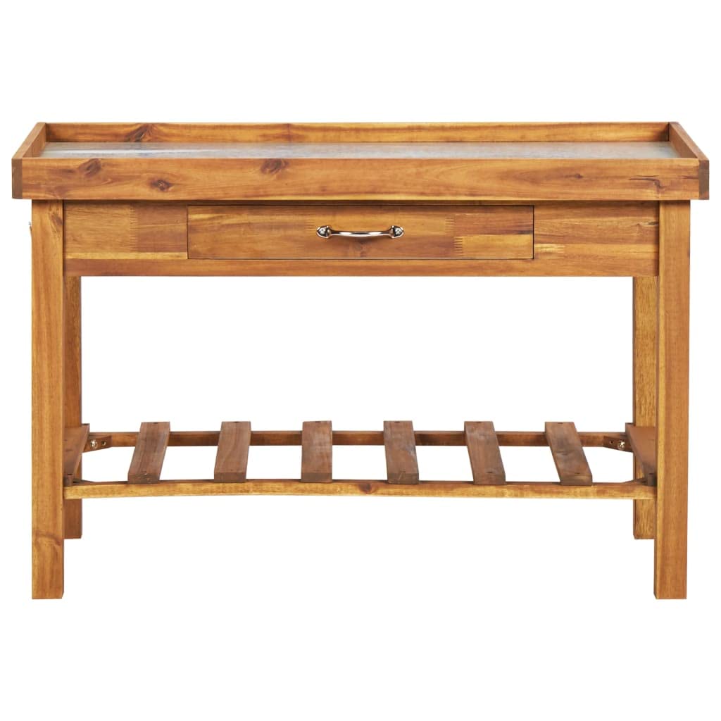CHARMMA Heavy Duty Garden Work Bench with Zinc Top - Solid Acacia Wood Work Table for Outdoor Gardening, Potting, and DIY Projects