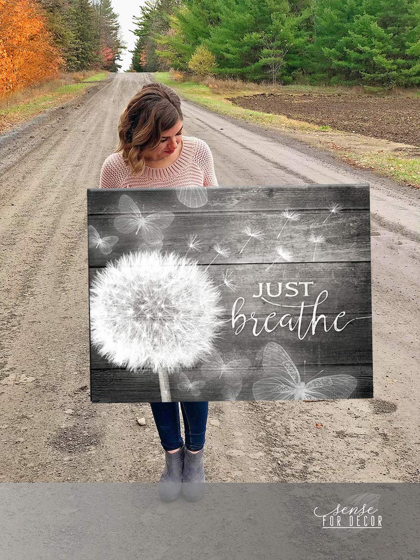 Wooden Framed Canvas Art - Just Breathe - Rustic Home Decor for Living Room & Housewarming Gifts