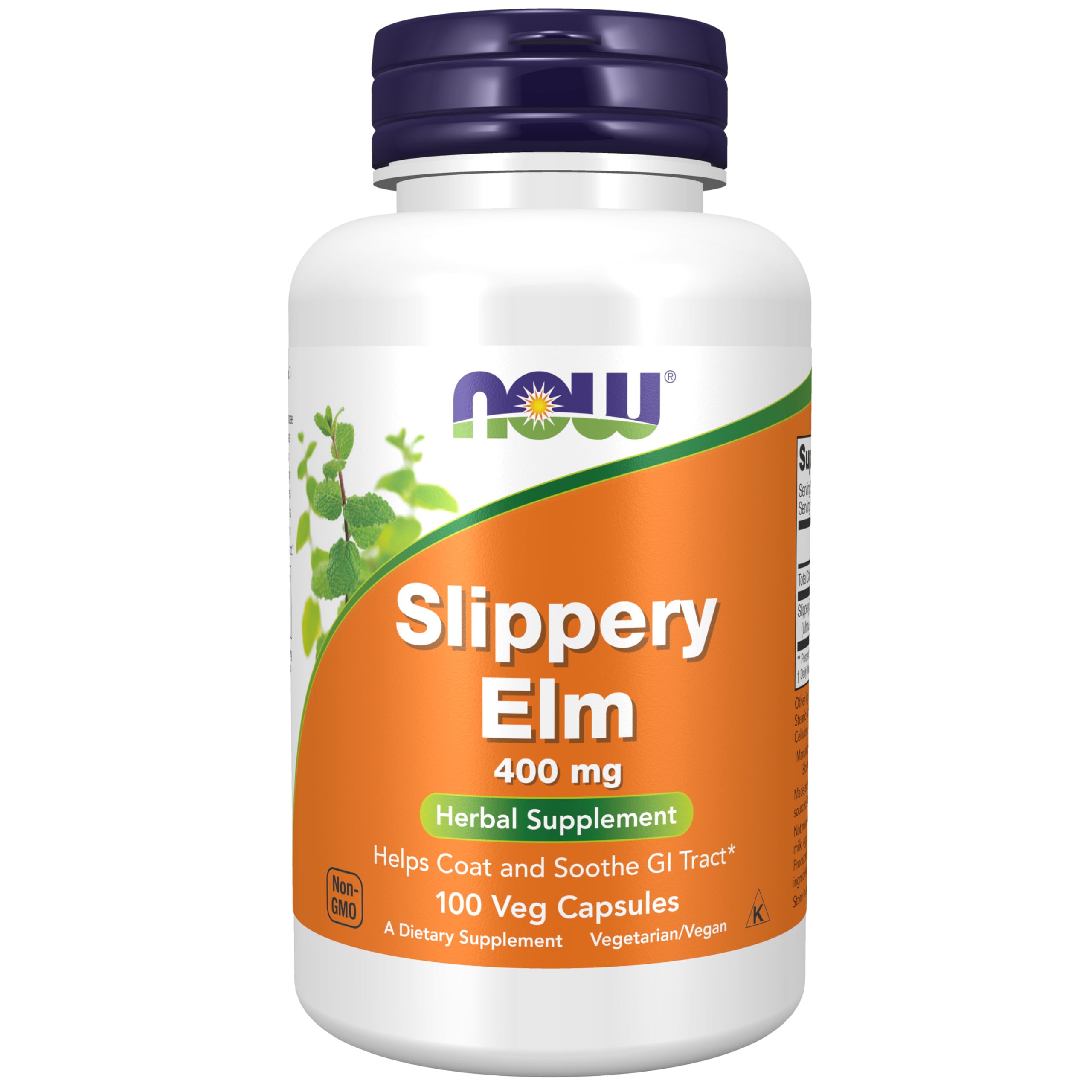 Now Foods Slippery Elm Bark 400mg, 100 Capsules - Supports Digestive Health & Soothes Throat - Perfect for Natural Wellness & Herbal Remedies