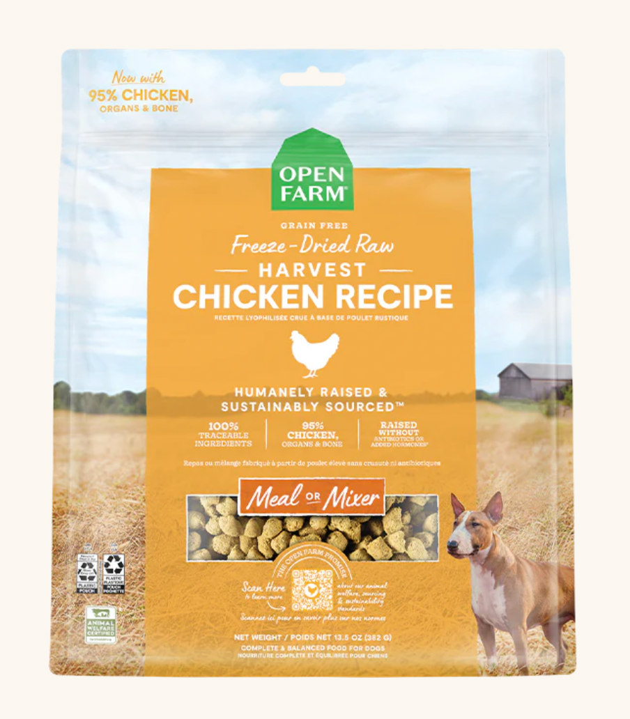 Open Farm Freeze-Dried Raw Dog Food with Harvest Chicken - Grain-Free, High-Protein Nutrition for Adult Dogs - Perfect for Training Treats & Mealtime Toppers
