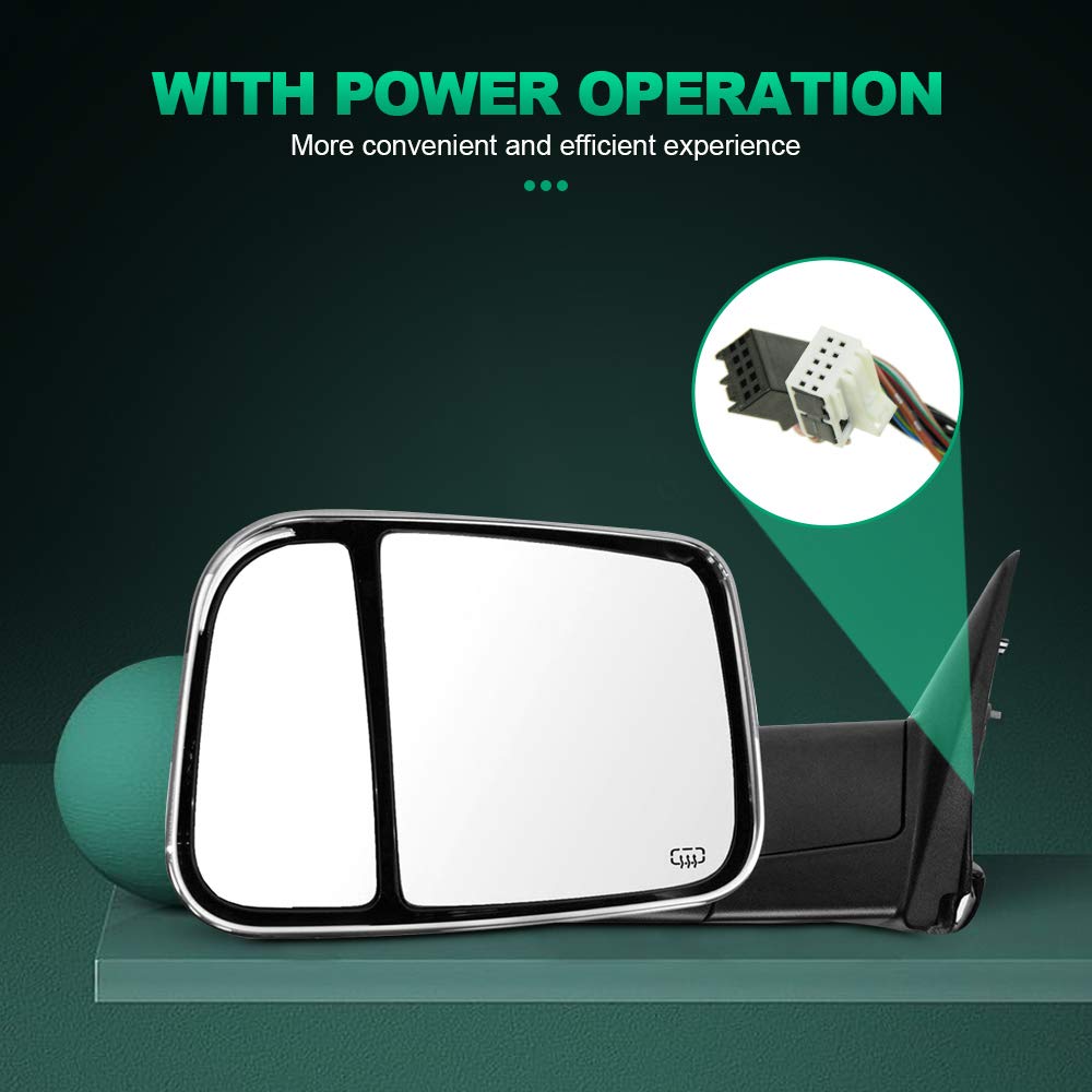 AUTOMUTO Power Heated Towing Mirrors with Turn Signal - Chrome Driver & Passenger Side Tow Mirrors Compatible with 2011-2016 Dodge Ram 1500/2500/3500 & 2010 Models - Perfect for Towing Trailers, Boats & RVs
