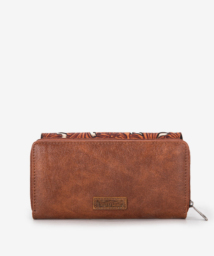 Trinity Ranch Floral Tooled Bifold Wallet for Men & Women - Genuine Leather Money Clip Credit Card Holder - Perfect for Everyday Use, Travel & Gifts
