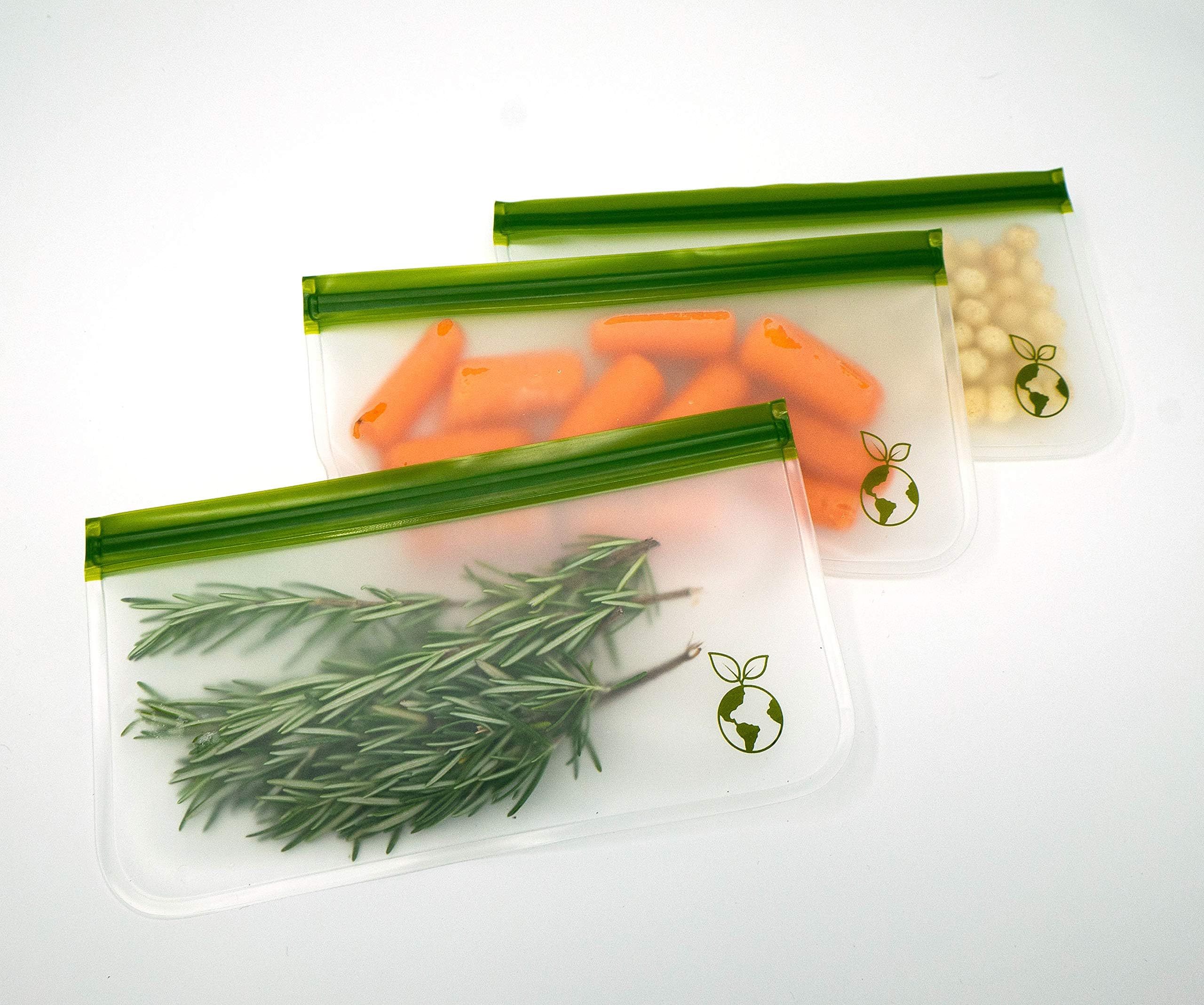 Eco-Friendly Reusable Food Storage Bags (3 Pack) - Leakproof, Thick & Resealable Freezer Bags for Kids Snacks, Lunch Sandwiches, Fruits | Perfect for School, Travel & Meal Prep | BPA-Free & Dishwasher Safe