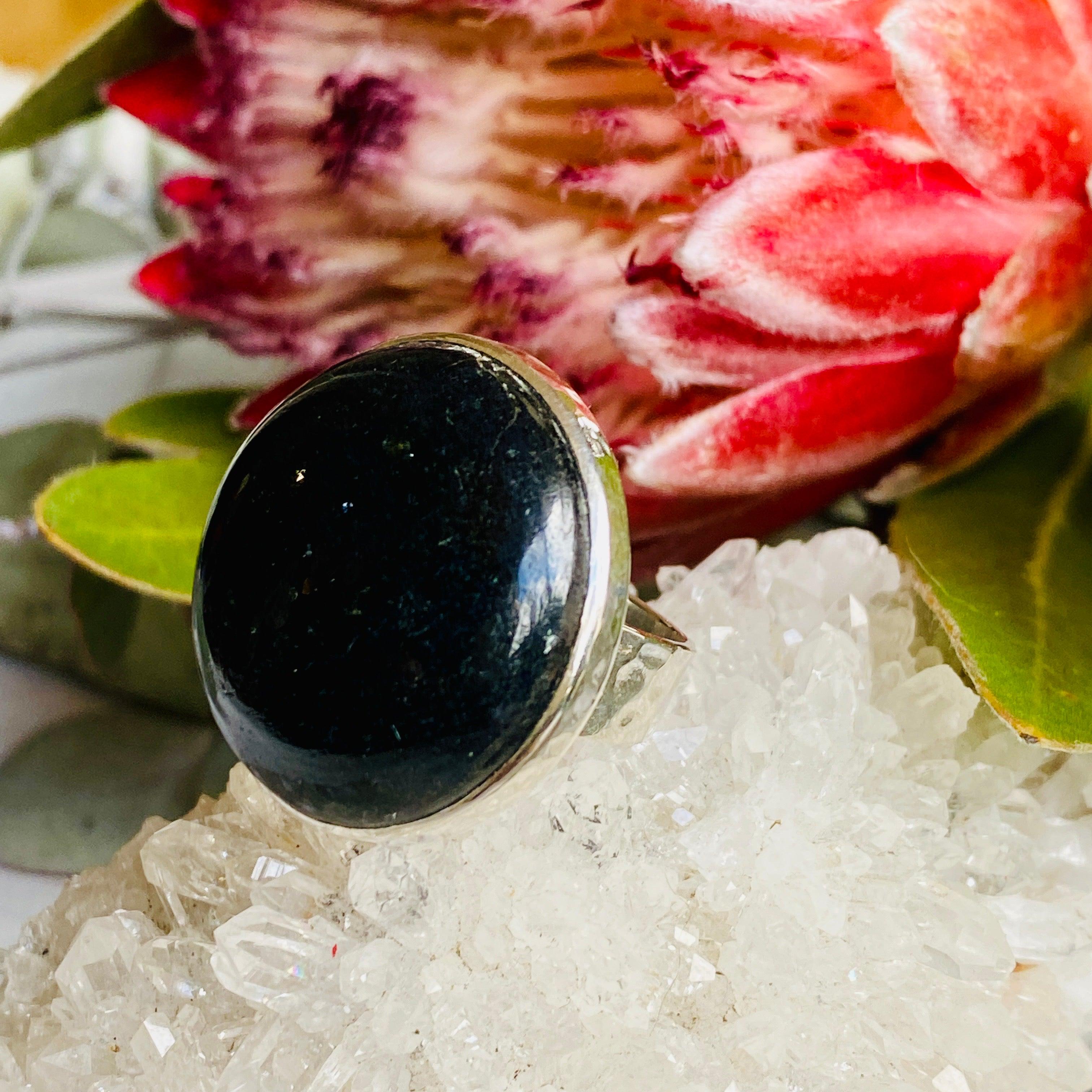 Black Tourmaline Round Beaded Band Ring - Size 9 - KRGJ2251 - Perfect for Spiritual Healing, Meditation & Energy Protection Jewelry