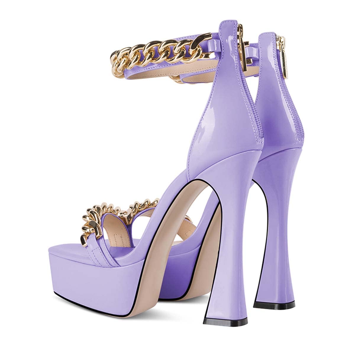 FSJ Women's Stylish Platform Sandals - Chunky High Heel Open Toe Ankle Strap with Chain Back Zipper - Party Prom Dress Shoes Size 4-15 US - Perfect for Weddings, Evening Events & Night Out