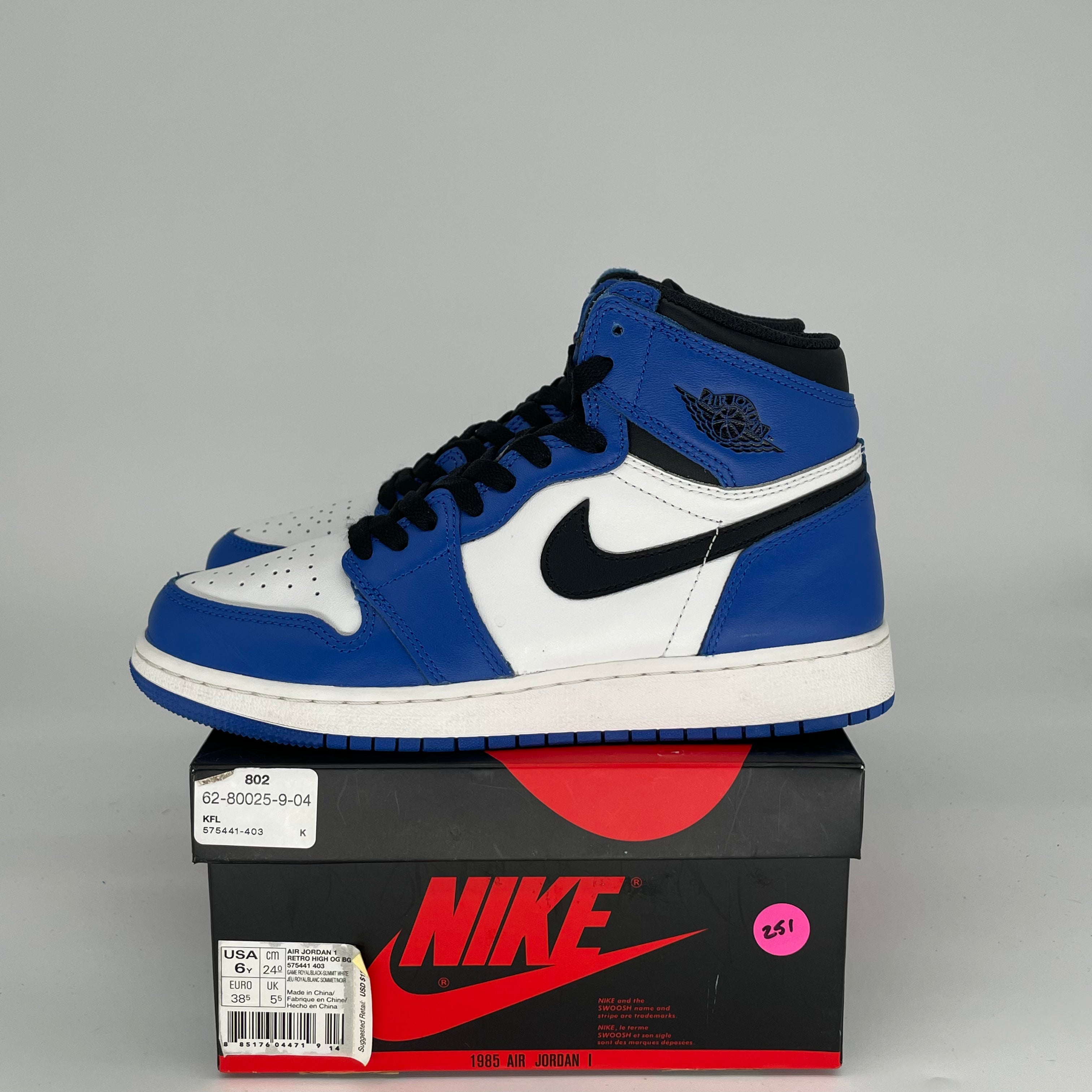 Original: AIR JORDAN 1 GAME ROYAL SIZE 6/7.5w 575441 403   Optimized: Air Jordan 1 Retro High OG 'Game Royal' Basketball Shoes - Men's/Women's Size 6/7.5 (575441-403) - Perfect for Streetwear & Sneaker Collectors
