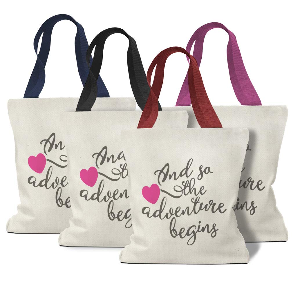 Custom Canvas Tote Bag - 'And So The Adventure Begins' Reusable Shopping Bag for Women | Beach, Wedding, Travel & Holiday Gift | Navy Blue Design | Eco-Friendly Grocery & Everyday Use