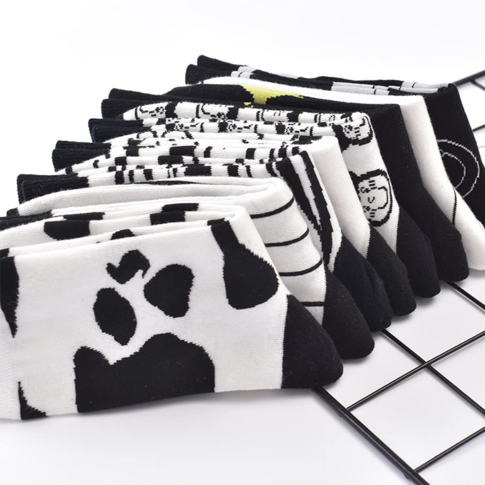 Black and White Cartoon Socks for Women - Japanese Kawaii Style Cotton Ankle Socks - Korean Fashion Breathable Socks - Cute Casual Wear for Daily Outfits, Anime Cosplay & Gift Giving