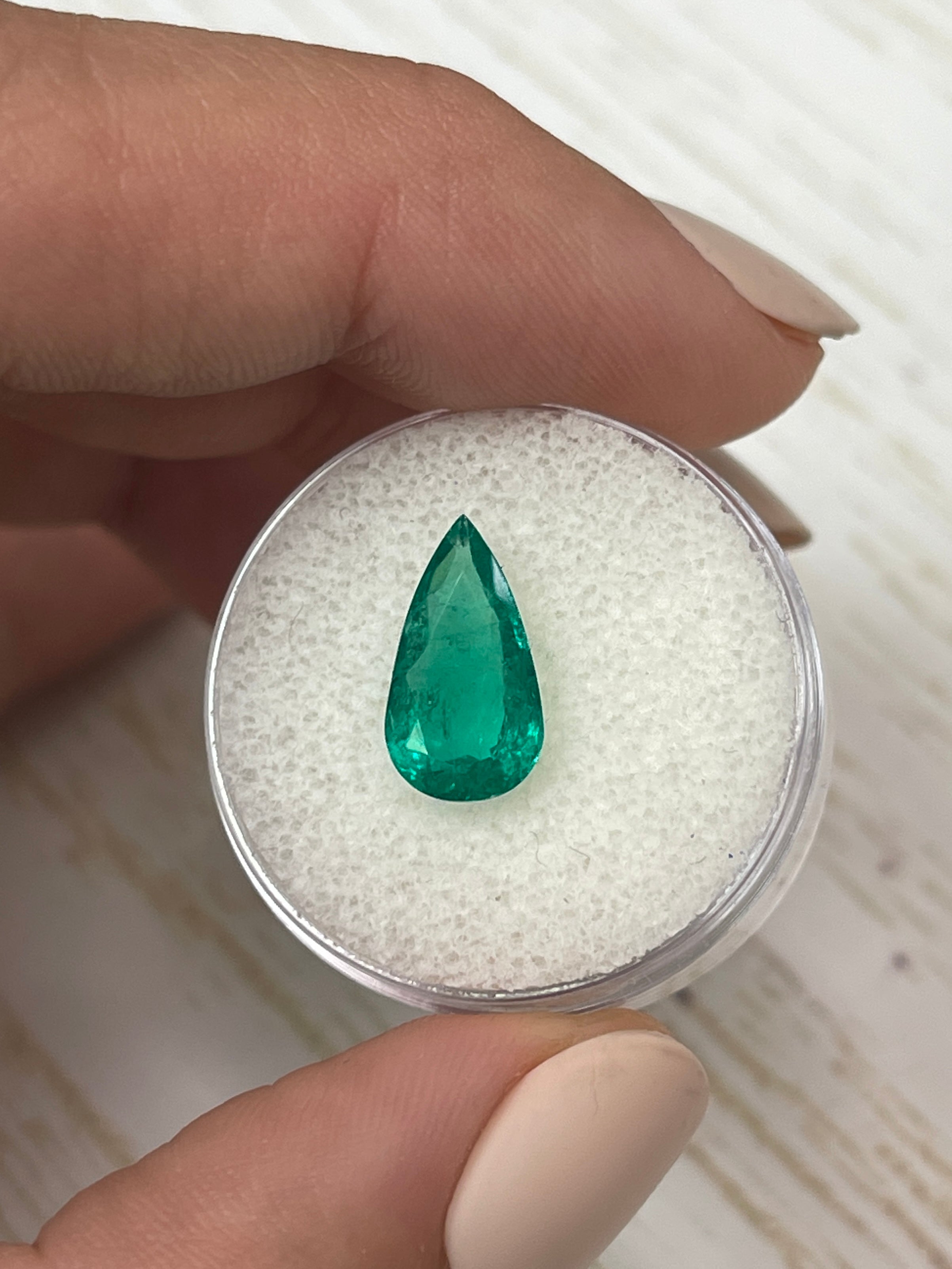 2.31 Carat Vivid Blue Green Natural Loose Colombian Emerald Pear Cut Gemstone for Jewelry Making - Perfect for Engagement Rings, Earrings & Necklaces