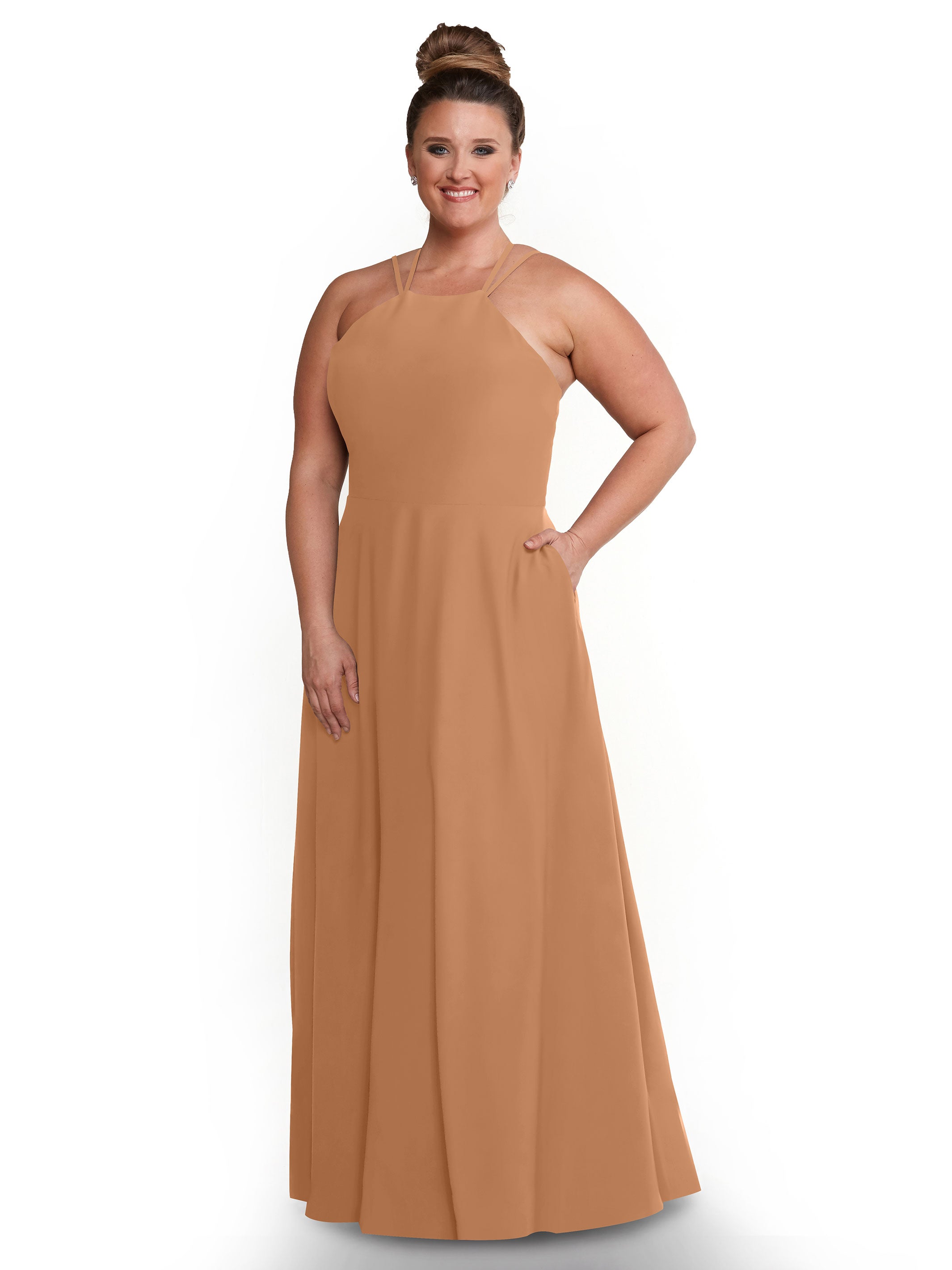 Elegant 83006 Stretch Chiffon A-Line Bridesmaid Dress with Halter Neckline - Perfect for Weddings, Formal Events & Special Occasions