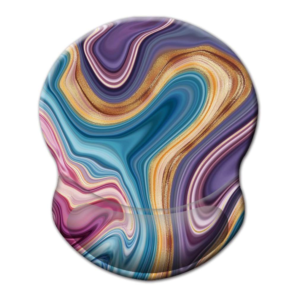 Ergonomic Non-Slip Wrist Mouse Pad with Gel Support - 8.7 x 7.5 Inch Gaming Mouse Mat for Computer & Laptop - Comfortable Lycra Cloth Surface for Office & Home Use (Colorful Marble Design) - Perfect for Long Work Hours, Gaming Sessions & Wrist Pain Relief