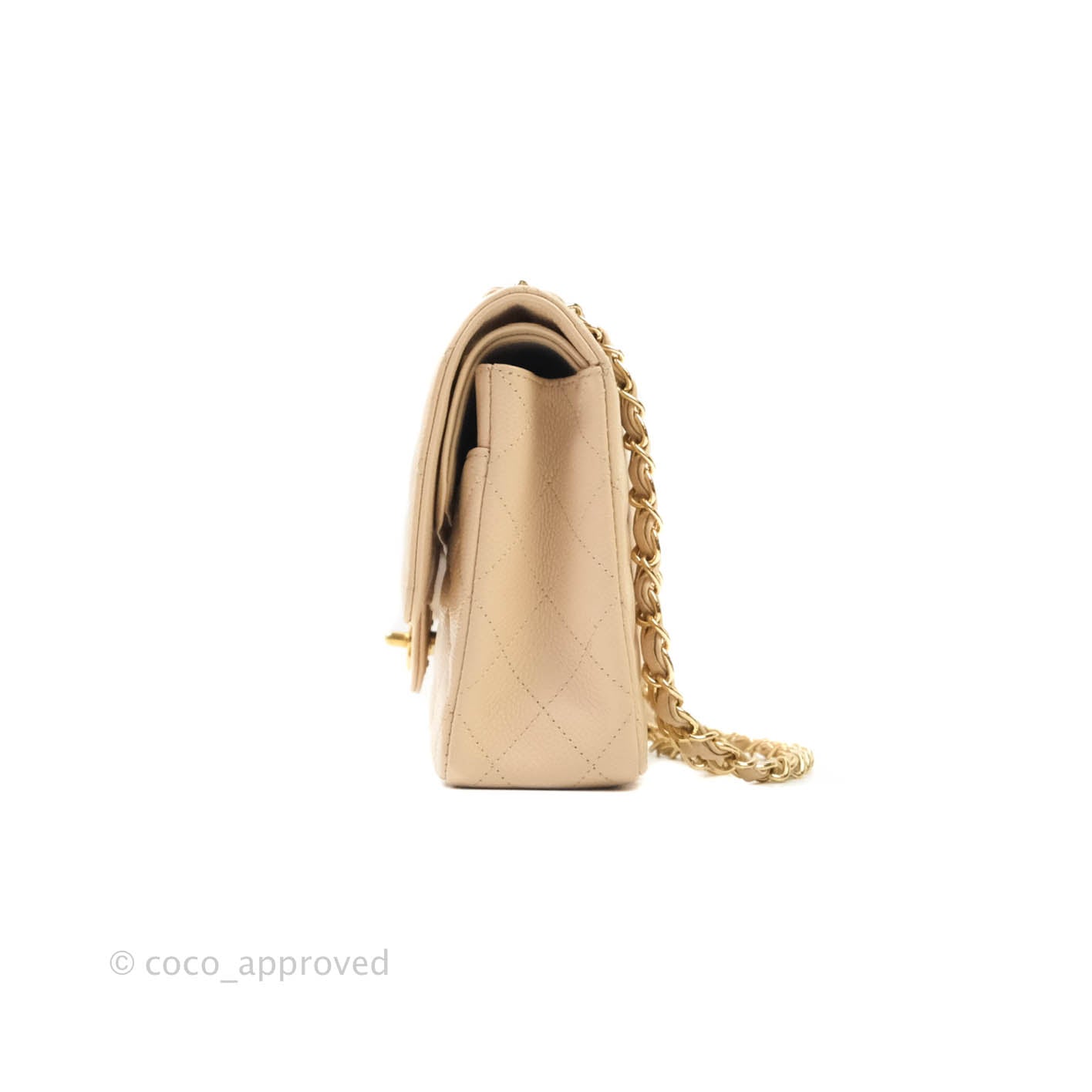 Chanel Classic M/L Medium Double Flap Bag in Beige Caviar Leather with Gold Hardware - Luxury Handbag for Women, Perfect for Work, Date Night & Special Occasions