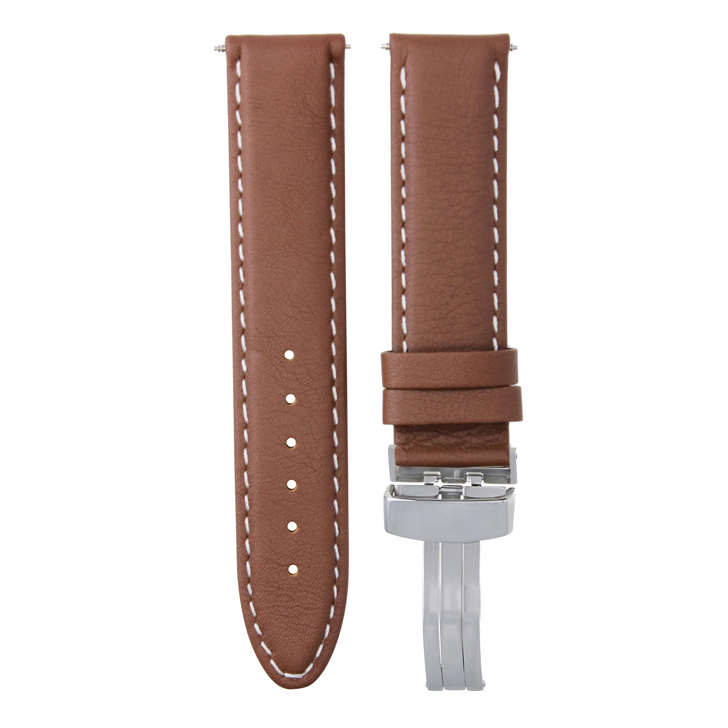18mm Smooth Leather Watch Band Strap with Deployment Clasp - Compatible with Tudor Watches - Light Brown Genuine Leather Replacement Strap for Men & Women - Perfect for Casual, Office & Formal Occasions