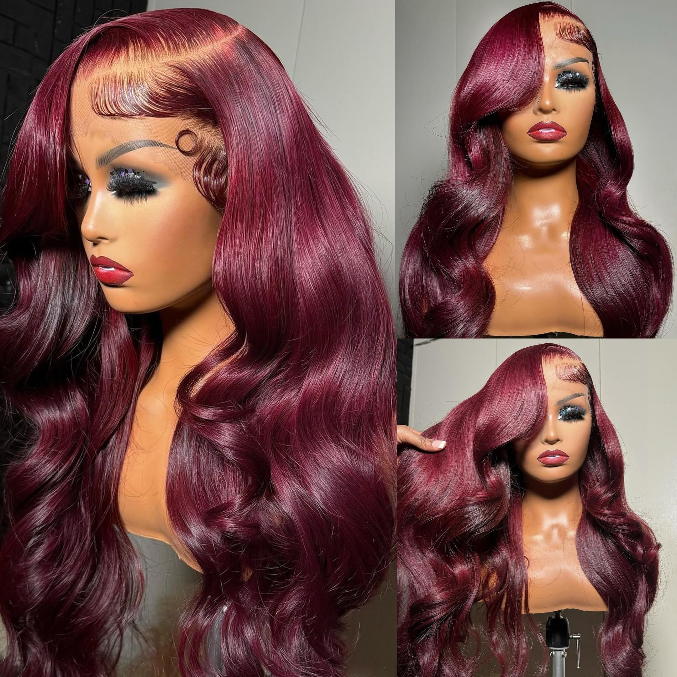 99J Burgundy 13x6 Lace Front Wigs Human Hair - Pre Plucked Bleached Knots with Baby Hair, 180% Density Body Wave Glueless Wig for Black Women (26 Inch) - Perfect for Daily Wear, Parties, Weddings & Special Occasions