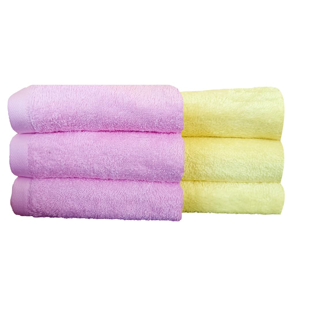 Regency India’s Quattro Premium 100% Cotton Face Towels - 400 GSM, 30x30 Inches, Ultra Soft & Highly Absorbent - International Quality Standards (Pack of 6, Pink & Yellow Combo) - Perfect for Gym, Spa, Travel & Daily Skincare Routine