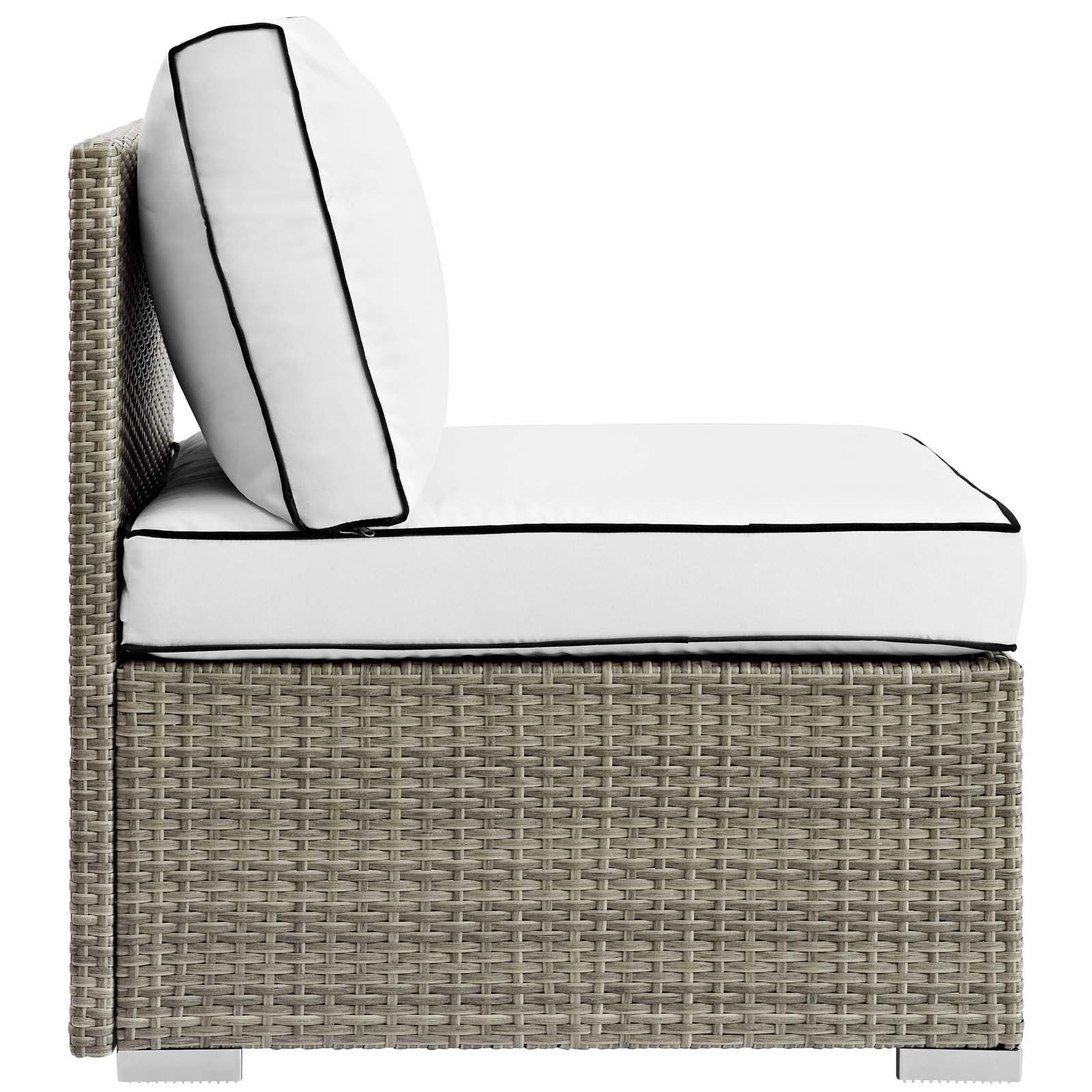 Modway Repose Wicker Rattan Outdoor Patio Armless Sectional Sofa Chair with Cushions - Light Gray White - Perfect for Backyard, Poolside & Garden Relaxation