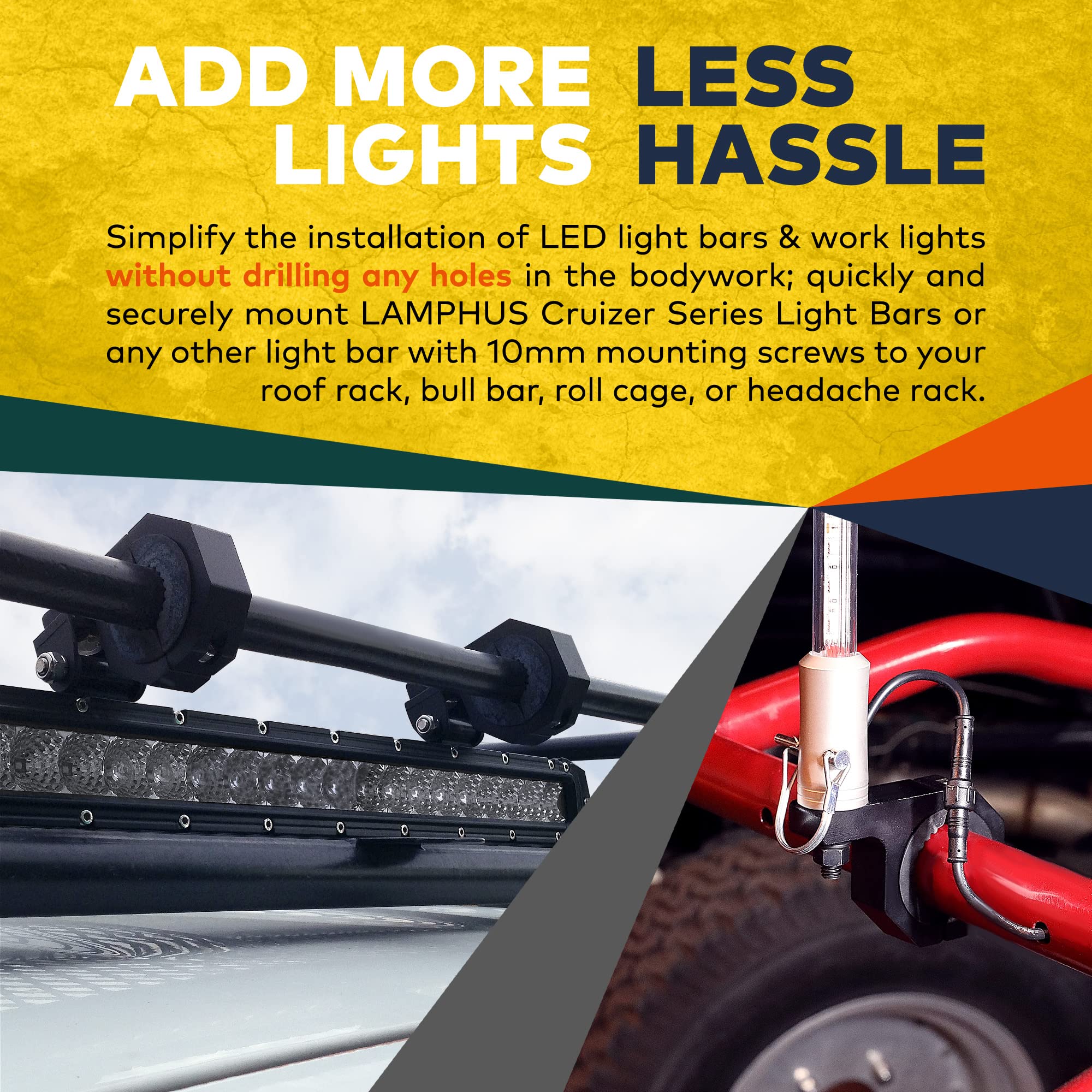 LAMPHUS Heavy Duty Off-Road Light Mounting Bracket Kit - Universal 1