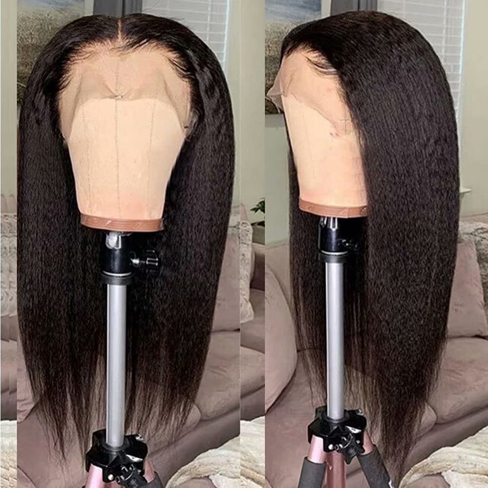 360 HD Lace Front Human Hair Wig - 14 Inch Kinky Straight Brazilian Hair with 150% Density | Glueless Full Lace Wig for Women | Perfect for Daily Wear, Cosplay & Special Occasions