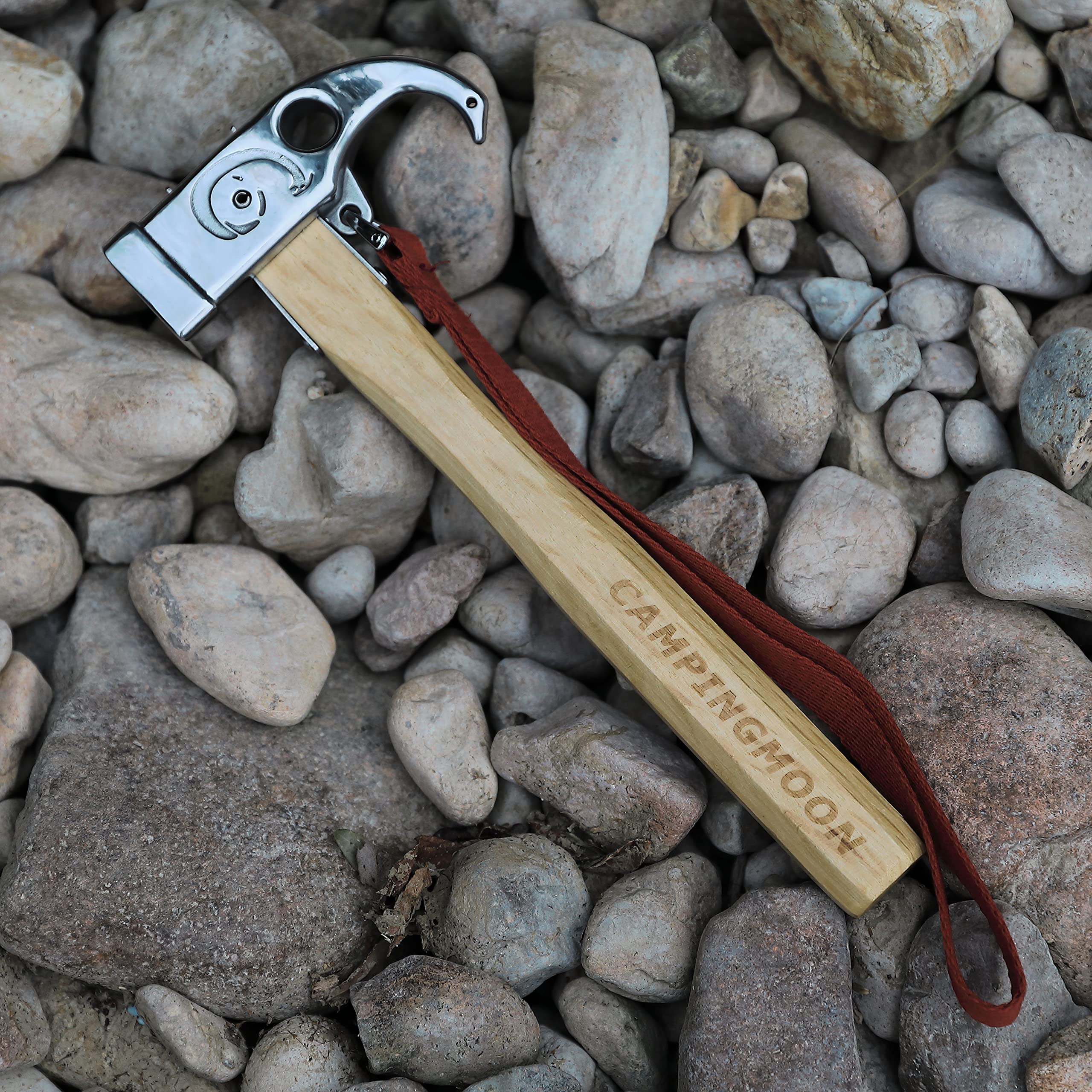 CAMPINGMOON Camping Hammer - Stainless Steel Head & Wood Handle Tent Stake Hammer with Tarp Stake Remover - Perfect for Outdoor Camping, Hiking & Backpacking Adventures