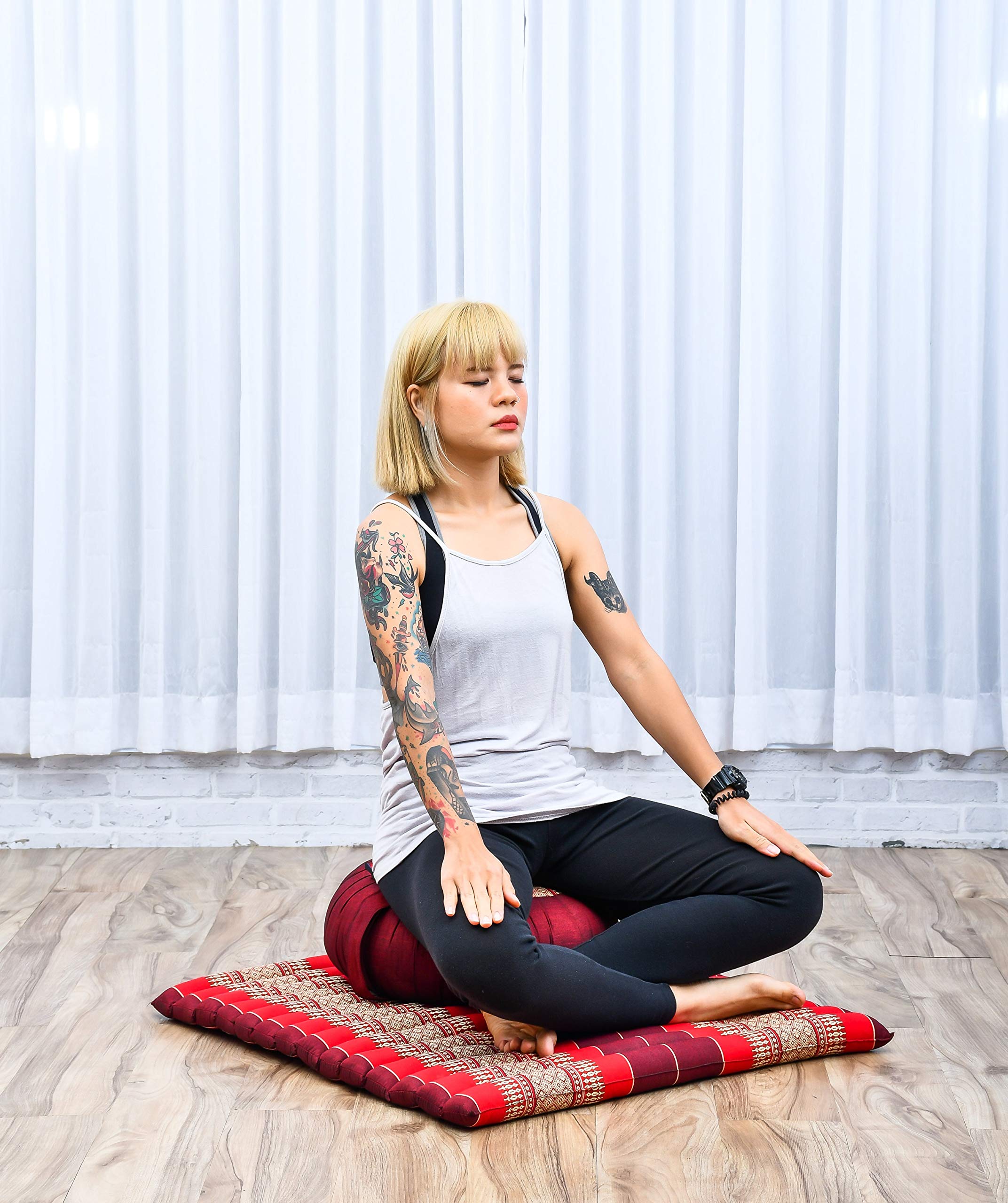 Leewadee Meditation Cushion Set - Premium Round Zafu Pillow & Square Zabuton Mat with Kapok Filling for Yoga, Zen Practice & Home Meditation (Comfortable Floor Seating for Beginners & Experts)