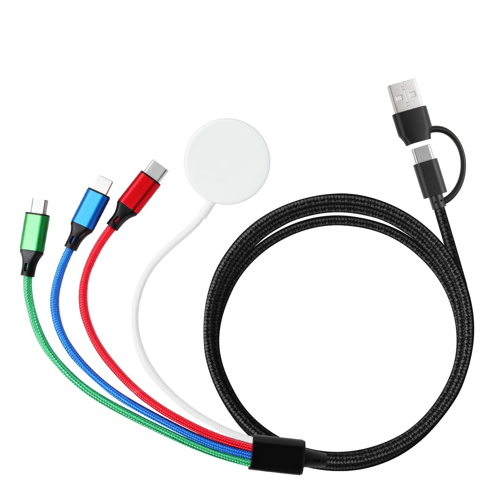 Apple Watch Charger - 4-in-2 Multi Charging Cable for iPhone 16/15/14/13, iWatch Ultra/SE/10-1 & Android Phones | 6FT Nylon Braided Fast Charging Cord | Perfect for Travel, Office & Home Use