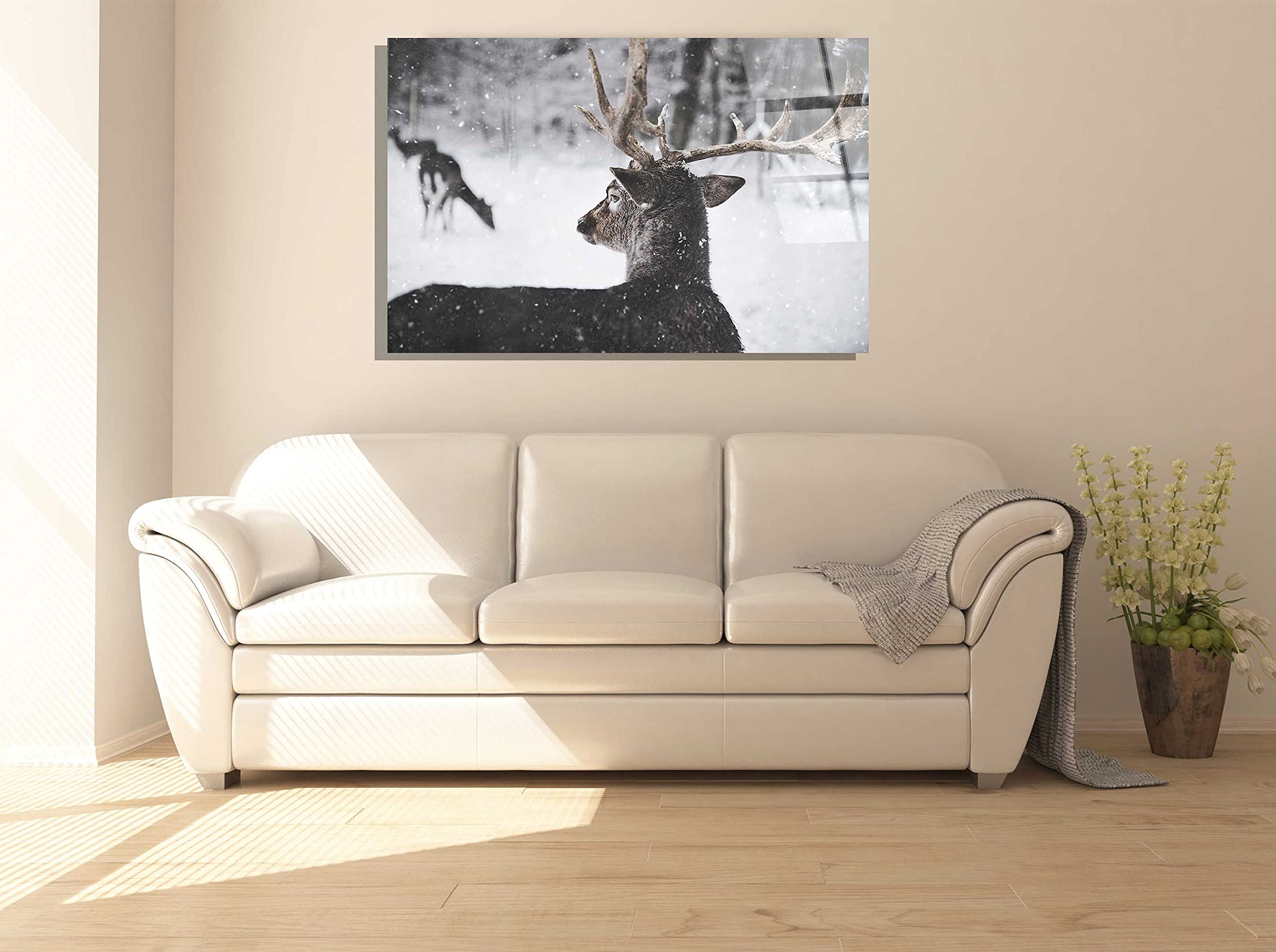Nordic Deer Glass Wall Art - Scandinavian Wildlife Decor for Nursery & Home