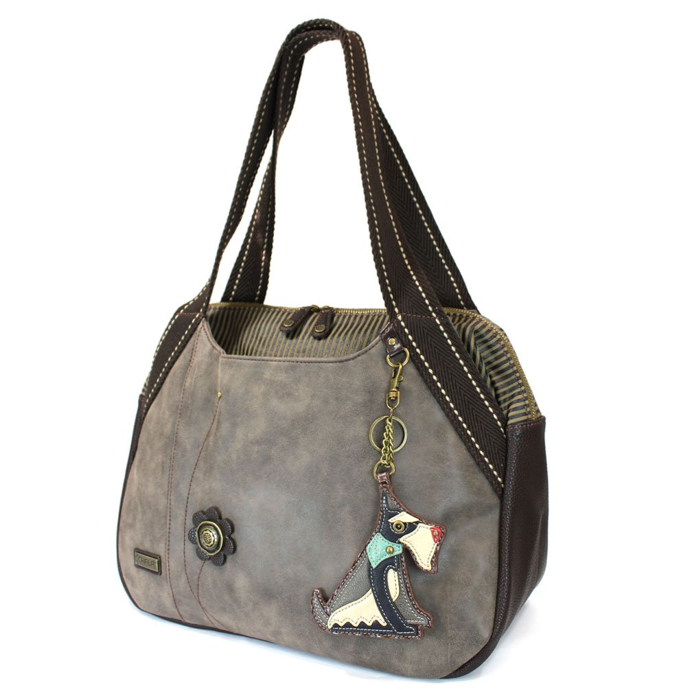 CHALA Large Bowling Tote Bag with Adorable Schnauzer Charm - Stylish Stone Gray Bowling Bag for Women | Perfect for Bowling Alley, Gym, Travel & Everyday Use