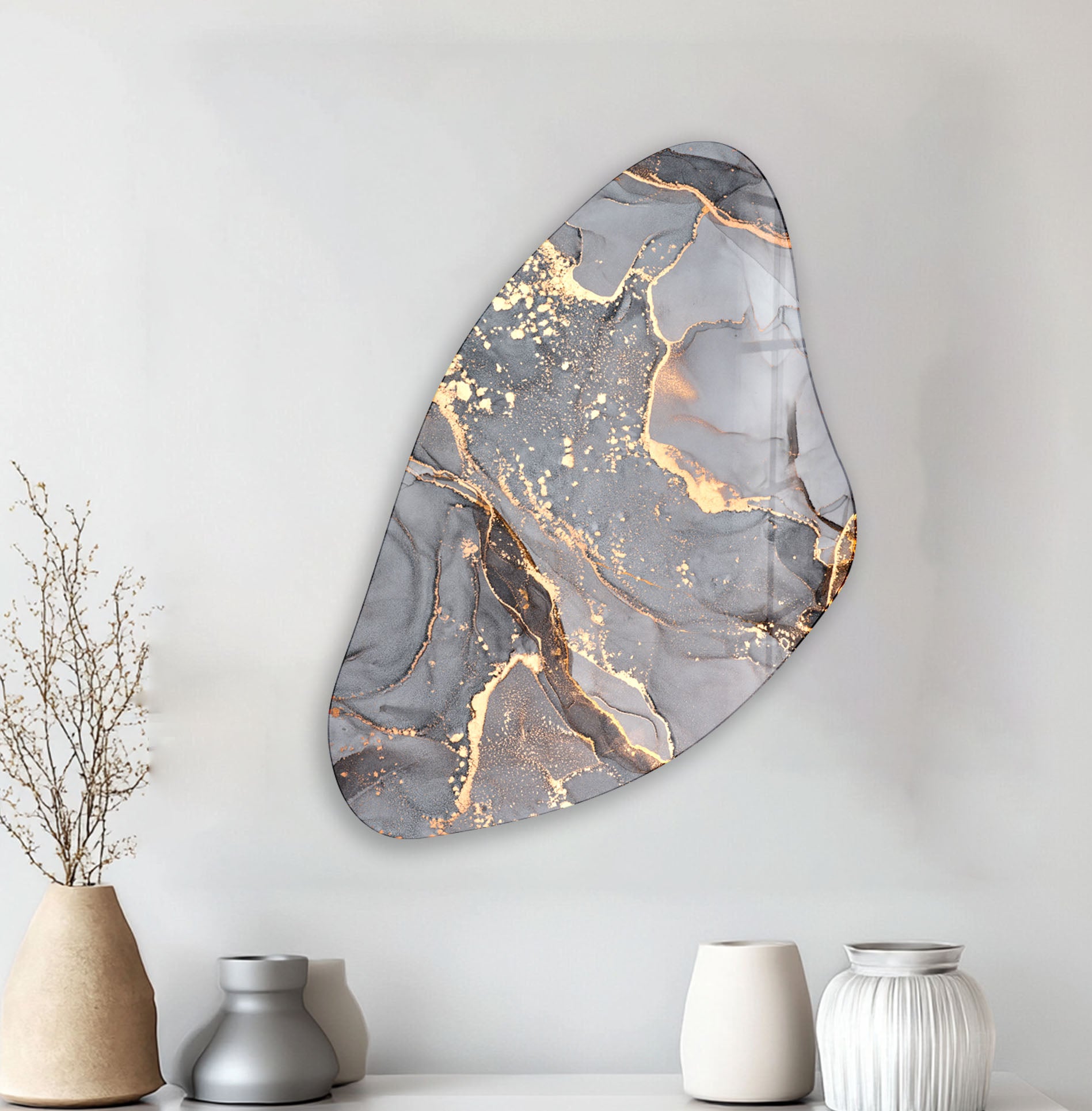 Abstract Grey Alcohol Ink Irregular Glass Wall Art - Handmade Modern Home Decor for Living Room, Bedroom, Office - Unique Gift Idea for Housewarming & Interior Design