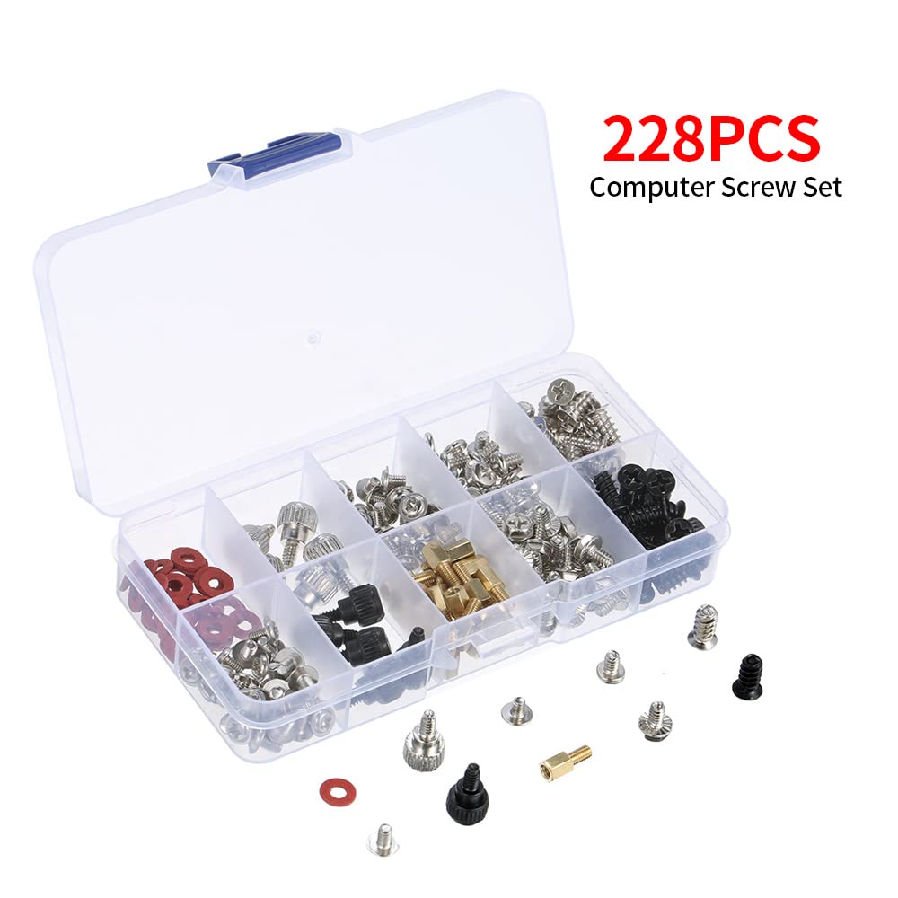 HUIOP 228PCS Computer Screw Kit - Premium PC Repair Screw Set for Case, Motherboard, GPU, HDD & Fan Maintenance | Essential Computer Building & Repair Tool Kit for DIY PC Assembly, Upgrades & Tech Support