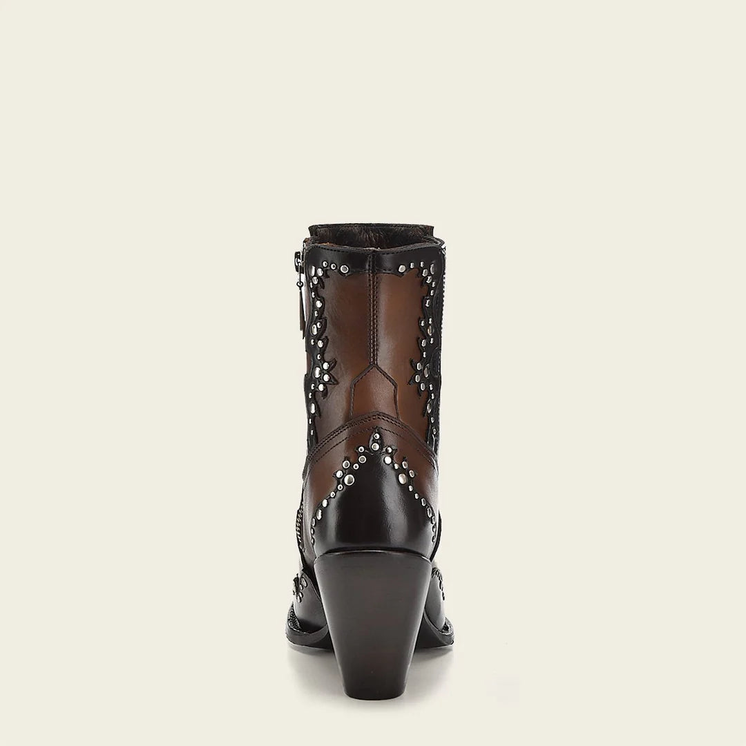 Women's Cuadra Brown Western Cowgirl Ankle Boots - Genuine Cowhide Leather Booties for Country Style & Riding - Perfect for Rodeo, Line Dancing & Casual Outfits