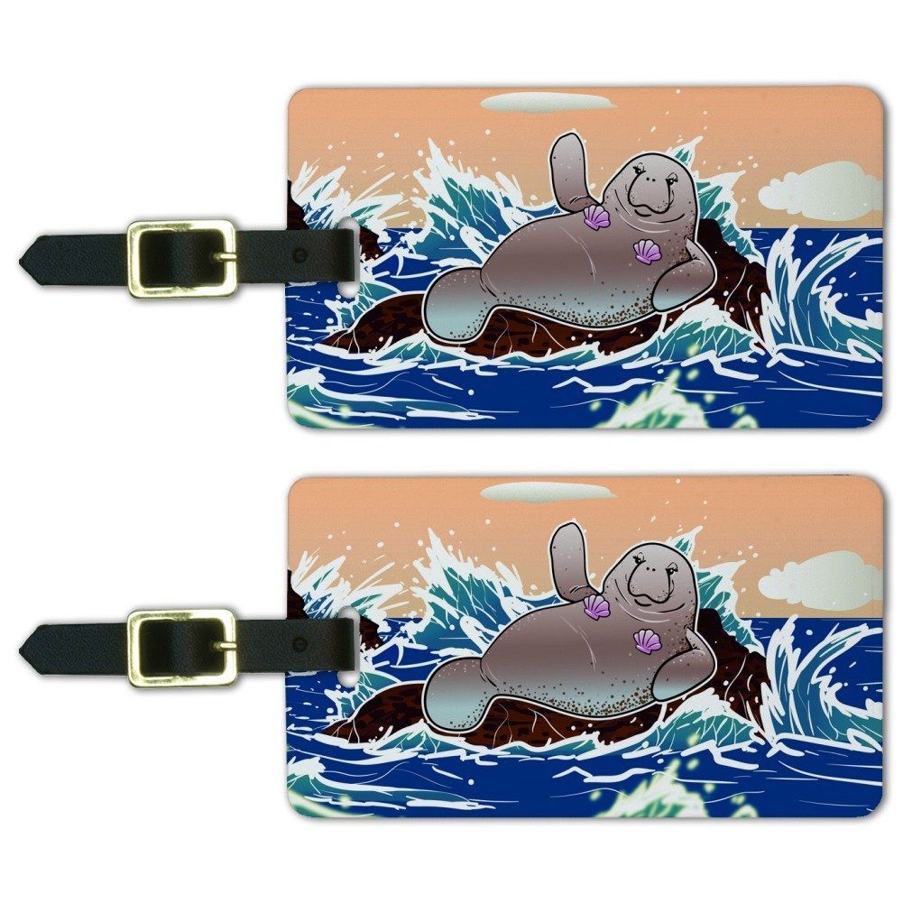 Waving Manatee Mermaid Luggage Tags - Set of 2 Unique Ocean-Themed ID Cards for Suitcases, Bags & Travel Accessories | Perfect for Beach Vacations, Cruise Trips & Tropical Getaways