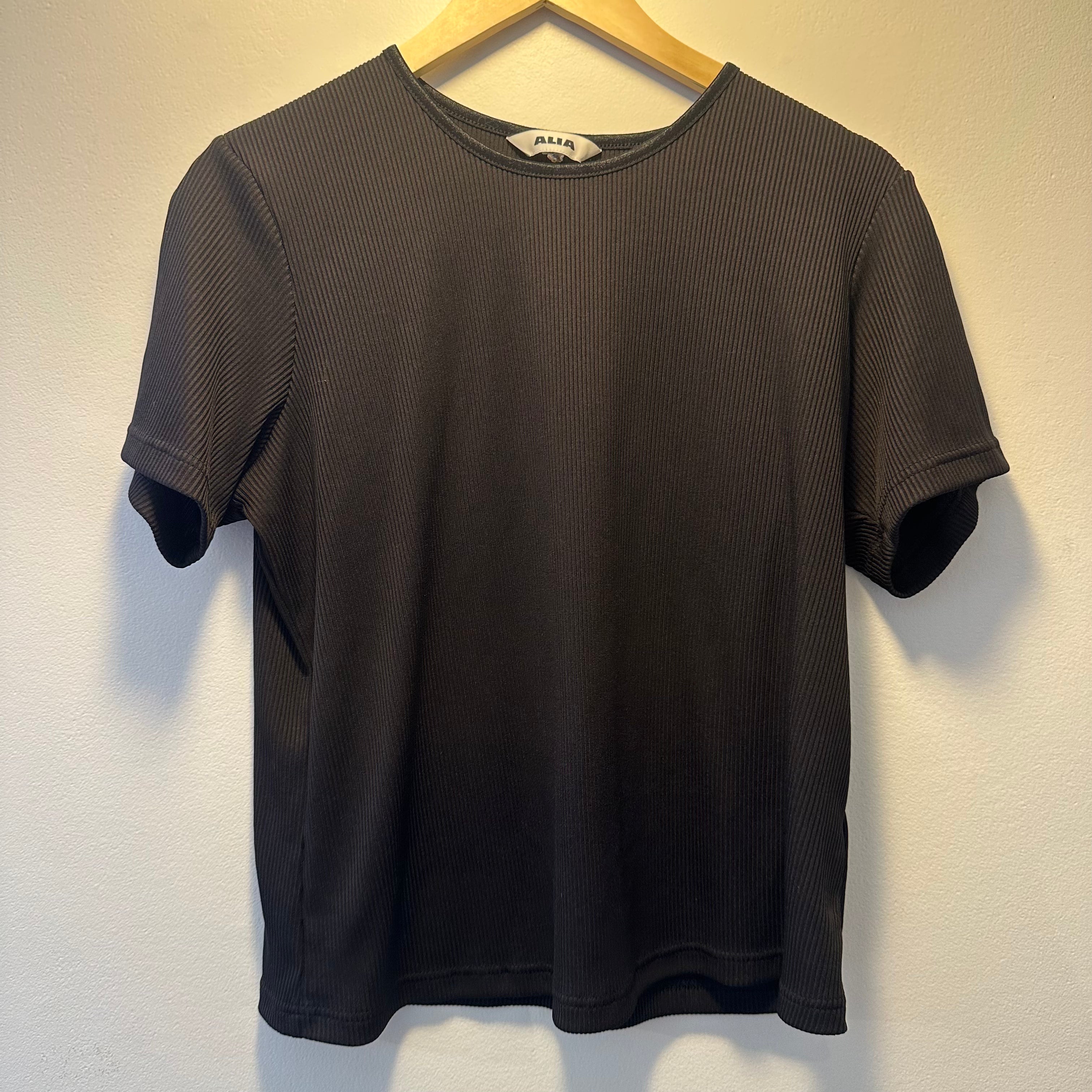 Black Ribbed T-Shirt for Women | Slim Fit Short Sleeve Cotton Top | Perfect for Casual Wear, Layering & Everyday Outfits