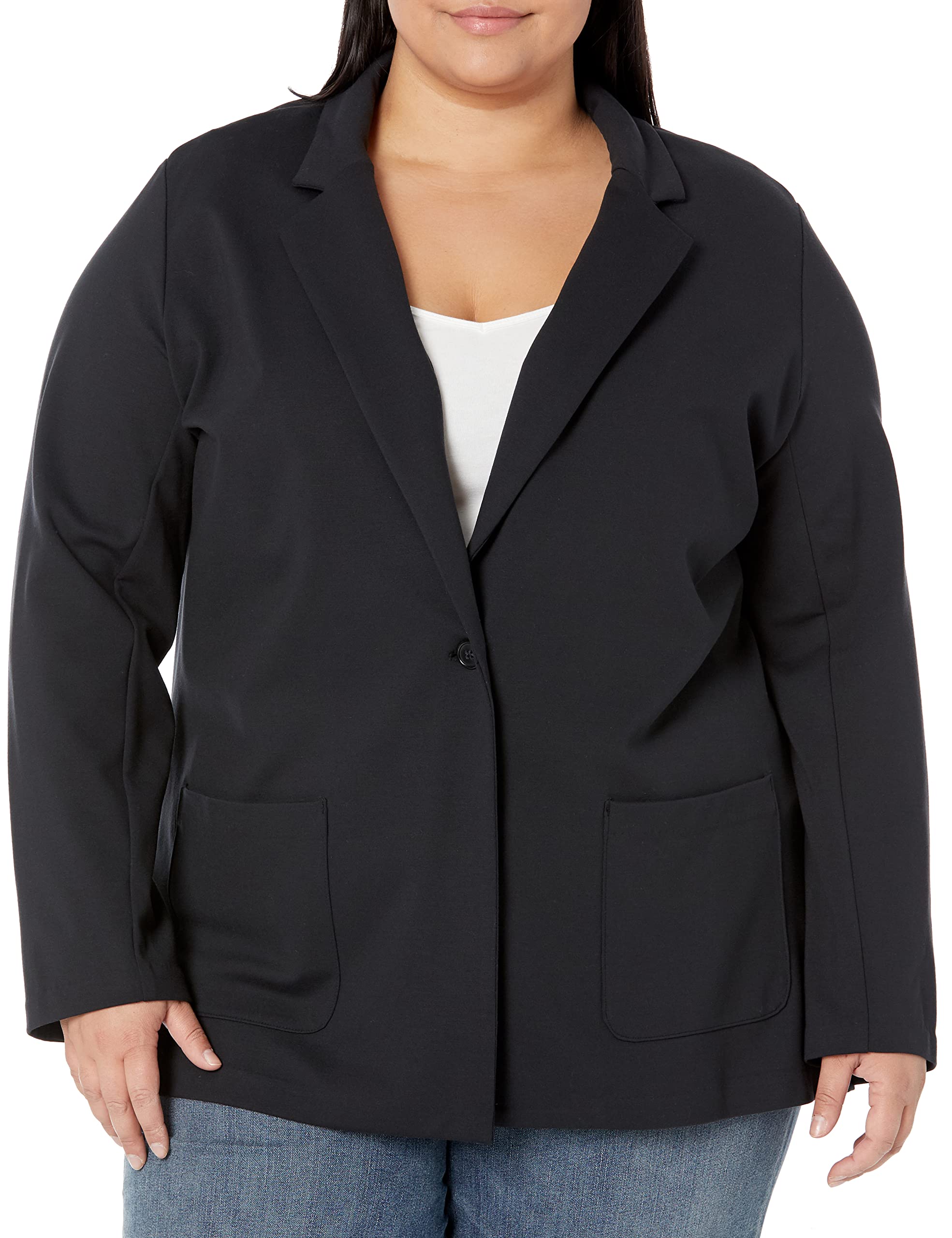Amazon Essentials Women's Relaxed-Fit Soft Ponte Blazer - Comfortable Stretch Jacket for Office, Business Casual & Everyday Wear