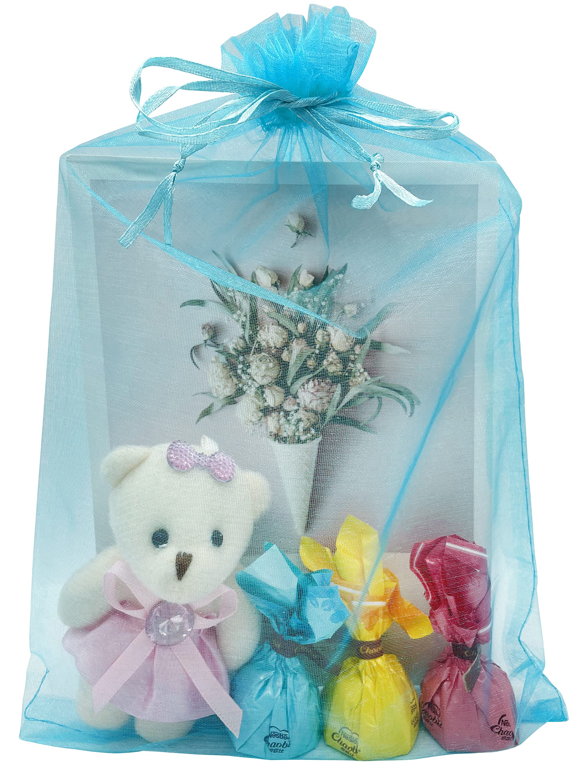 50pcs Large 8x12 Inch Turquoise Organza Drawstring Gift Bags - Perfect for Christmas, Wedding Favors, Party Decorations & Goodie Pouch Gifts - Elegant Mesh Favor Bags for Jewelry, Candies, Soaps & Wedding Confetti