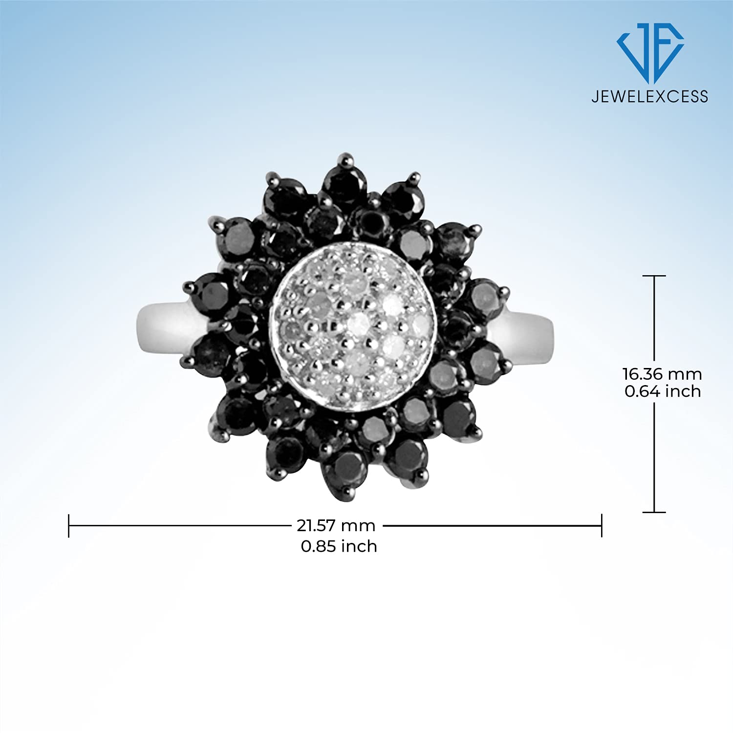 1.00 Carat T.W. Round Cut Black & White Diamond Sunflower Sterling Silver Ring for Women | Elegant Floral Jewelry Gift for Anniversary, Valentine's Day & Special Occasions