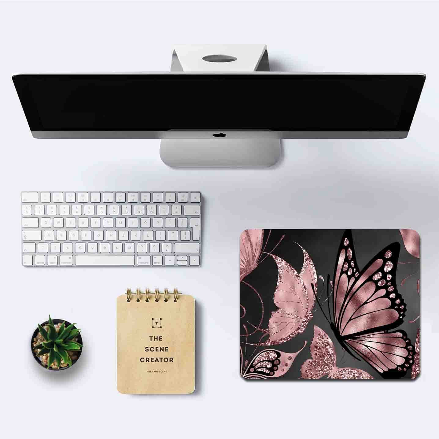 IMAYONDIA Rose Gold Butterfly Mouse Pad - Non-Slip Rubber Base Desk Mat for Gaming & Office Work (9.5