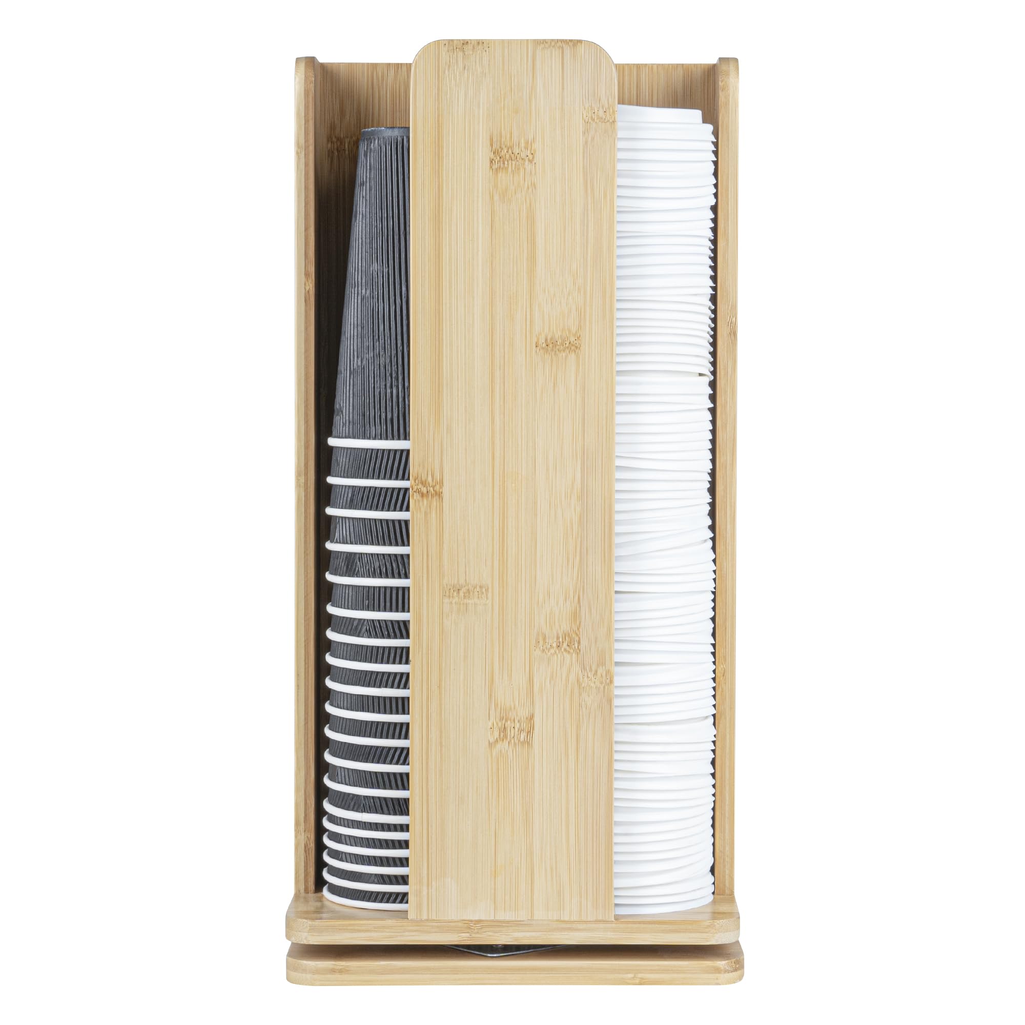 Restaurantware Restpresso 9 x 18 Inch Coffee Cup and Lid Organizer - 4-Section Revolving Bamboo Cup Holder for Restaurants, Homes & Offices | Space-Saving Countertop Solution for Coffee Shops, Break Rooms & Cafés