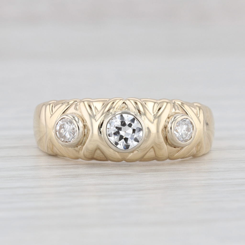 0.49ctw Round 3 Stone Diamond Ring in 14k Yellow Gold - Size 7.75/8 | Elegant Wedding Band, Anniversary Gift, Engagement Ring for Her