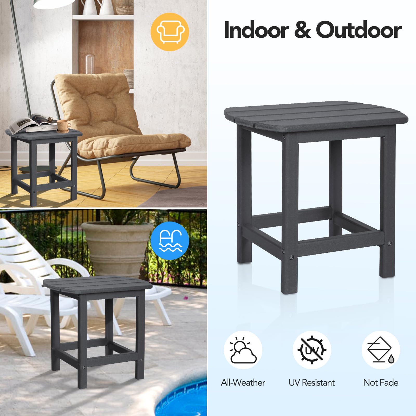 Nalone Outdoor Side Table - Weather-Resistant HDPE Small Patio End Table for Camping, Balcony & Garden | Durable Adirondack-Style Accent Table for Outdoor Living, Poolside & Patio Decor