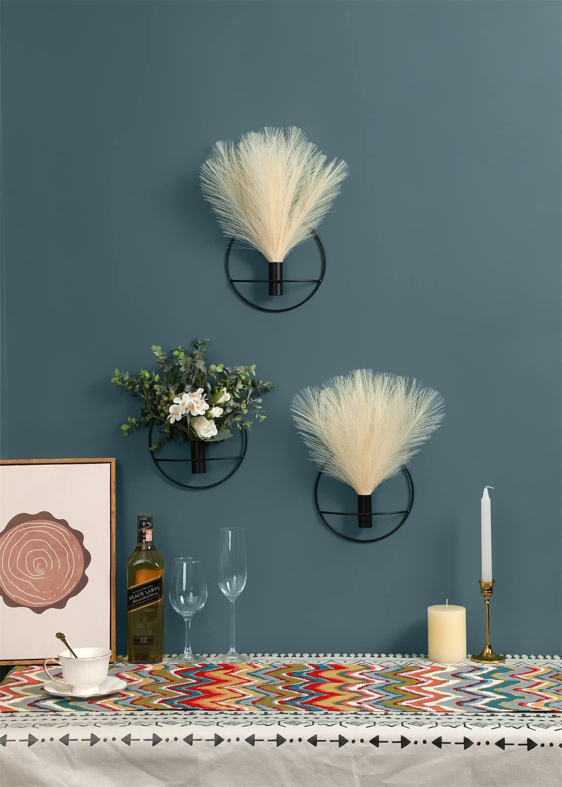 Boho Wall Decor 2 Pack - Metal Hanging Pampas Art for Living Room & Bedroom